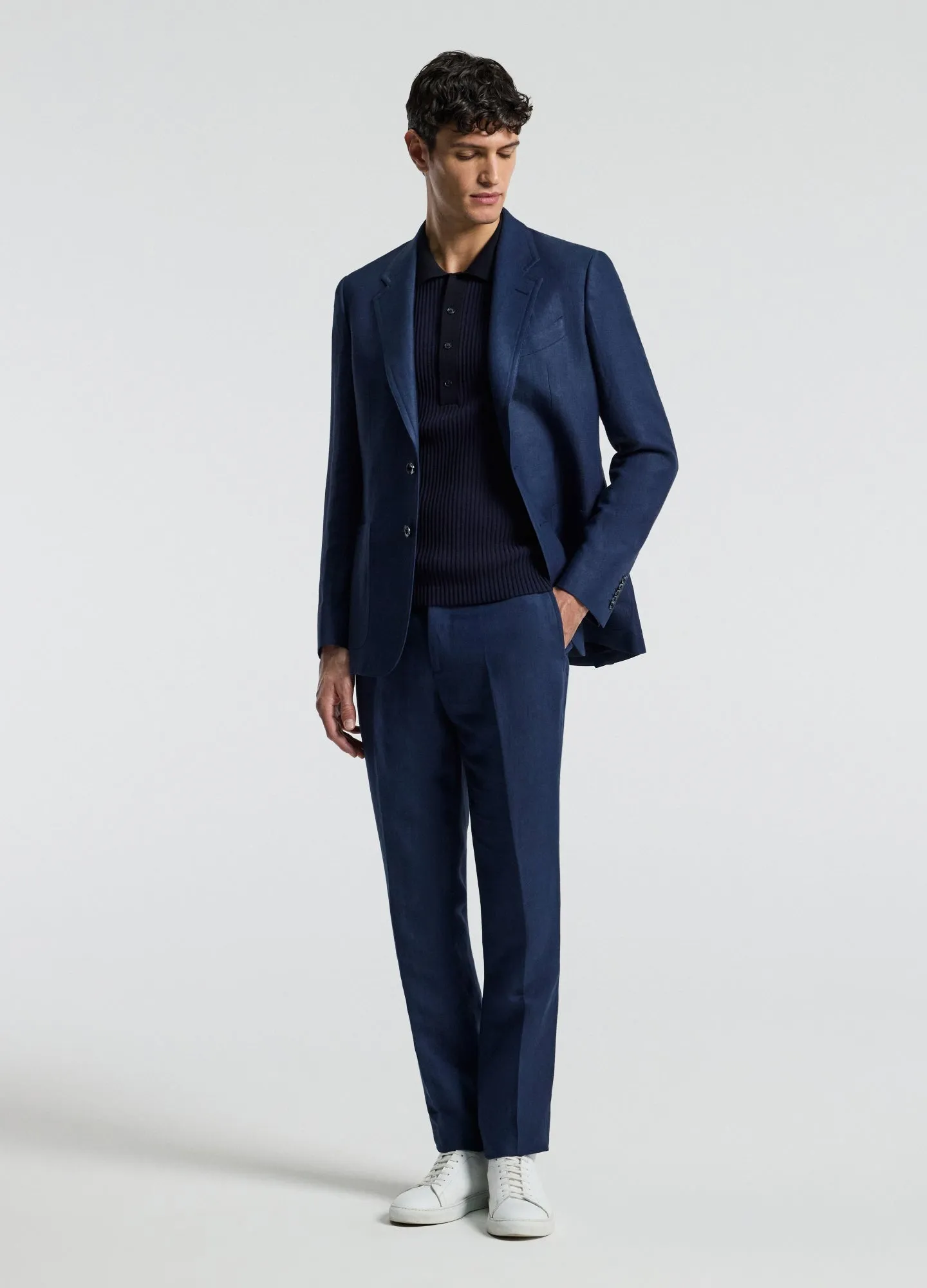 Textured Linen Blend Blazer Denim Blue sold by Calibre product image thumbnail 2