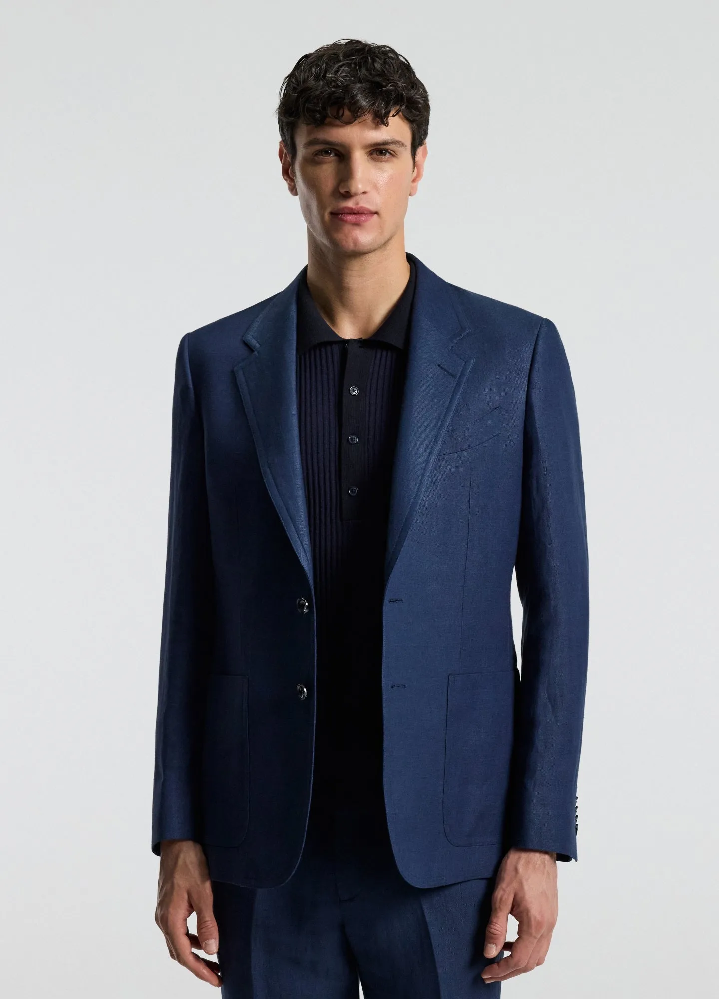 Textured Linen Blend Blazer Denim Blue sold by Calibre product image thumbnail 3