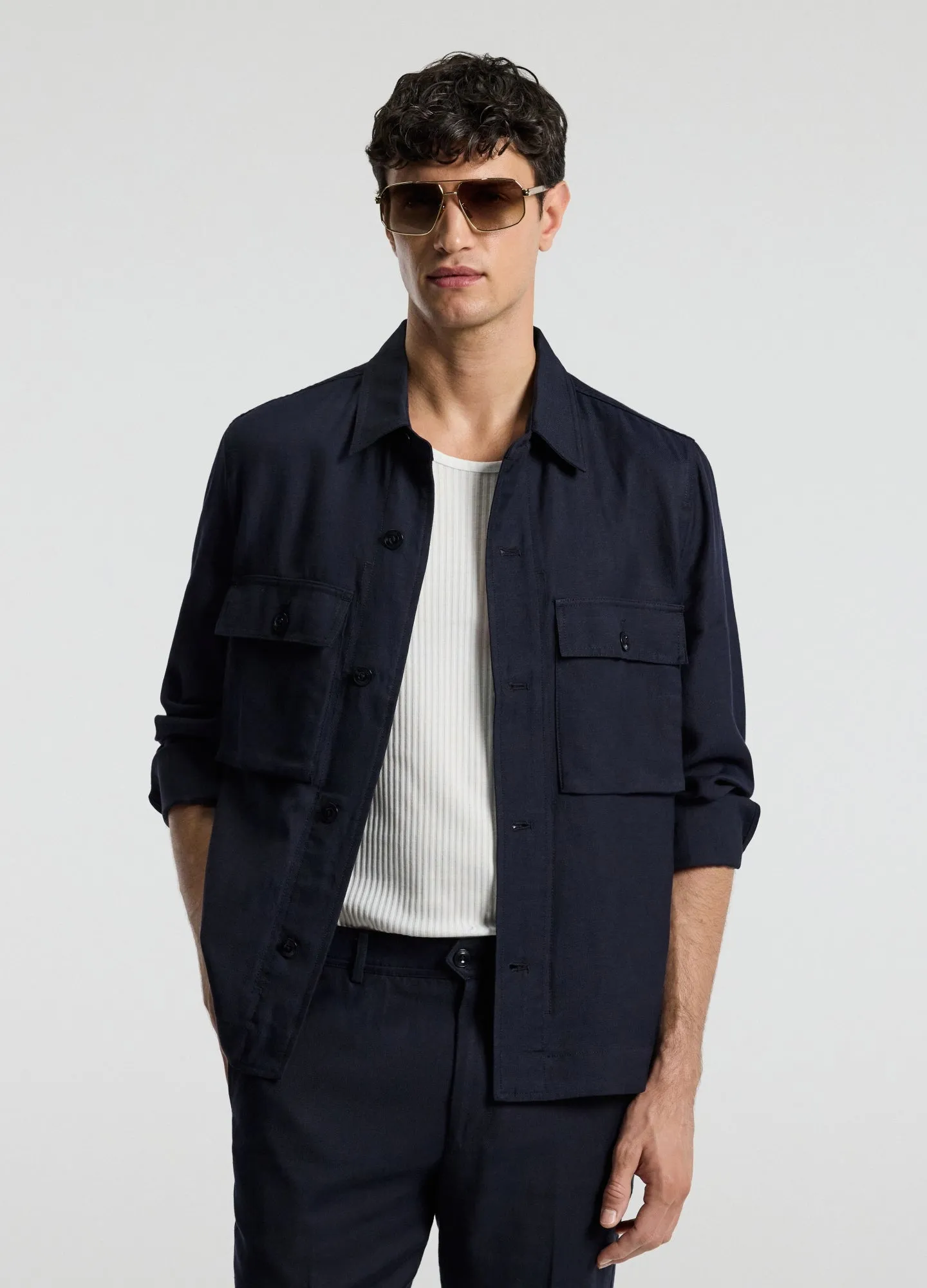 Linen Blend Shirt Jacket Navy sold by Calibre product image thumbnail 3