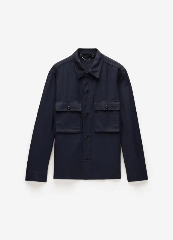 Linen Blend Shirt Jacket Navy sold by Calibre