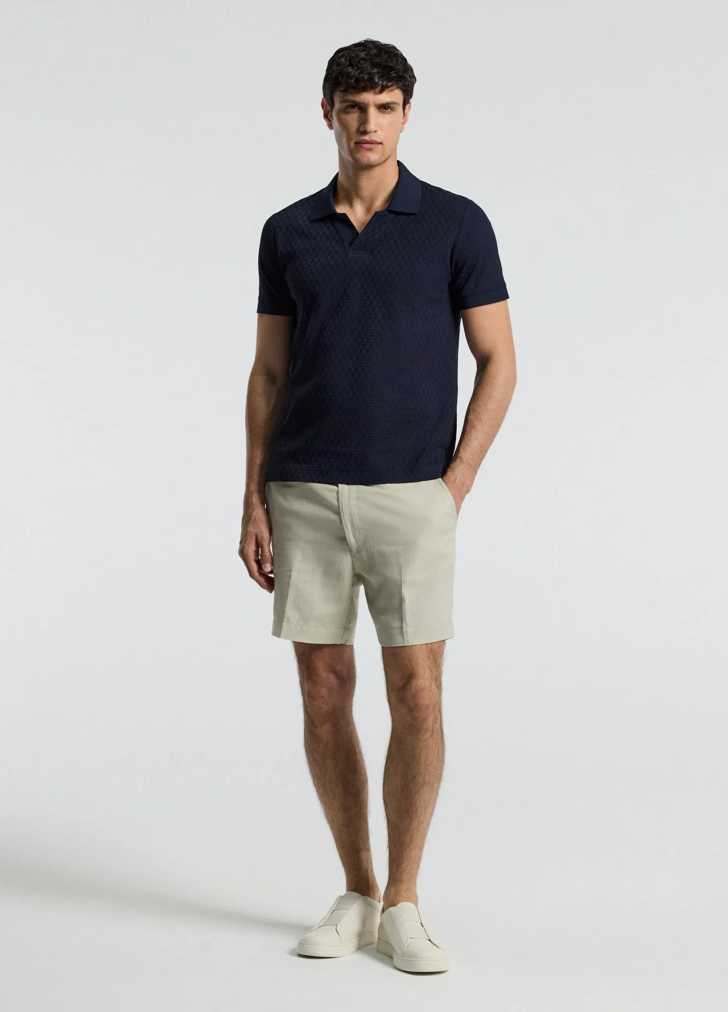 Textured Open Neck Polo Navy sold by Calibre product image thumbnail 2