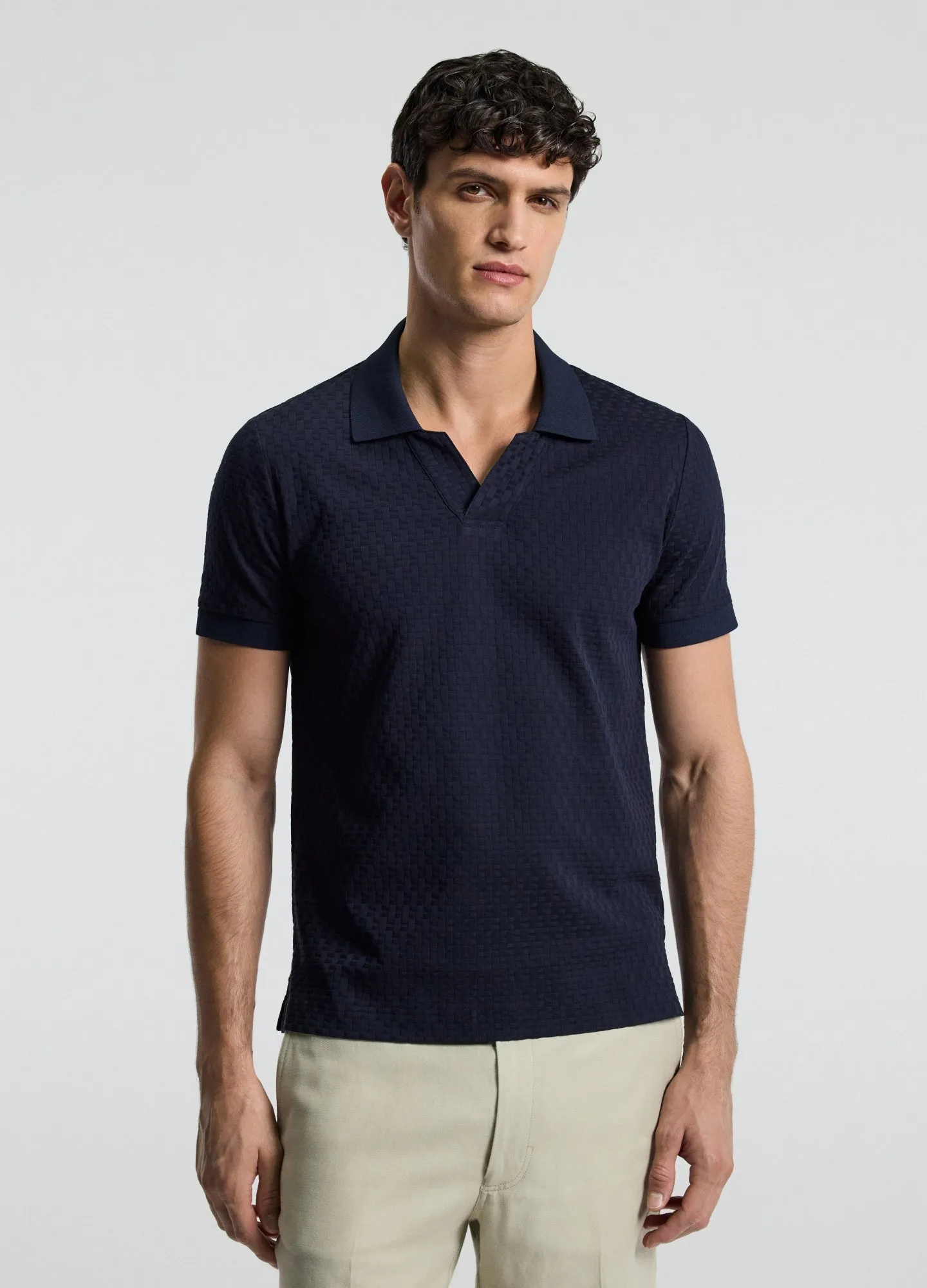Textured Open Neck Polo Navy sold by Calibre product image thumbnail 3