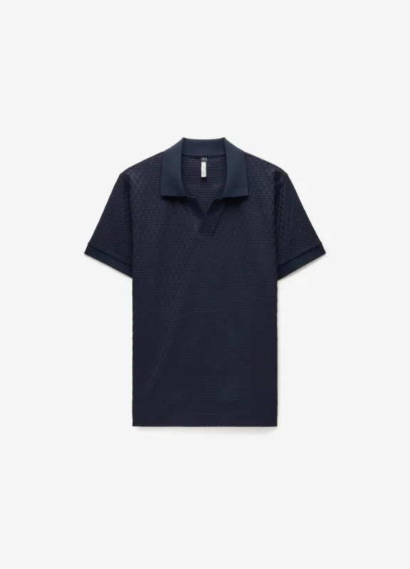 Textured Open Neck Polo Navy sold by Calibre
