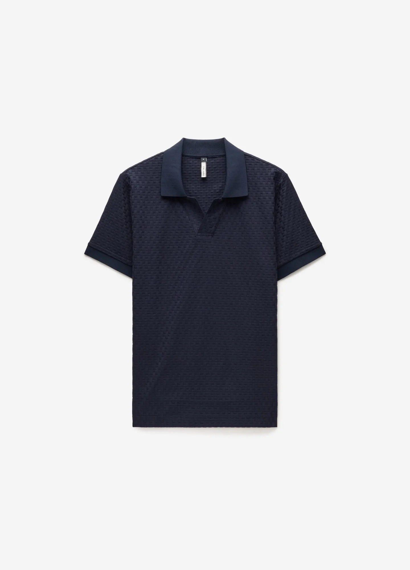 Textured Open Neck Polo Navy sold by Calibre