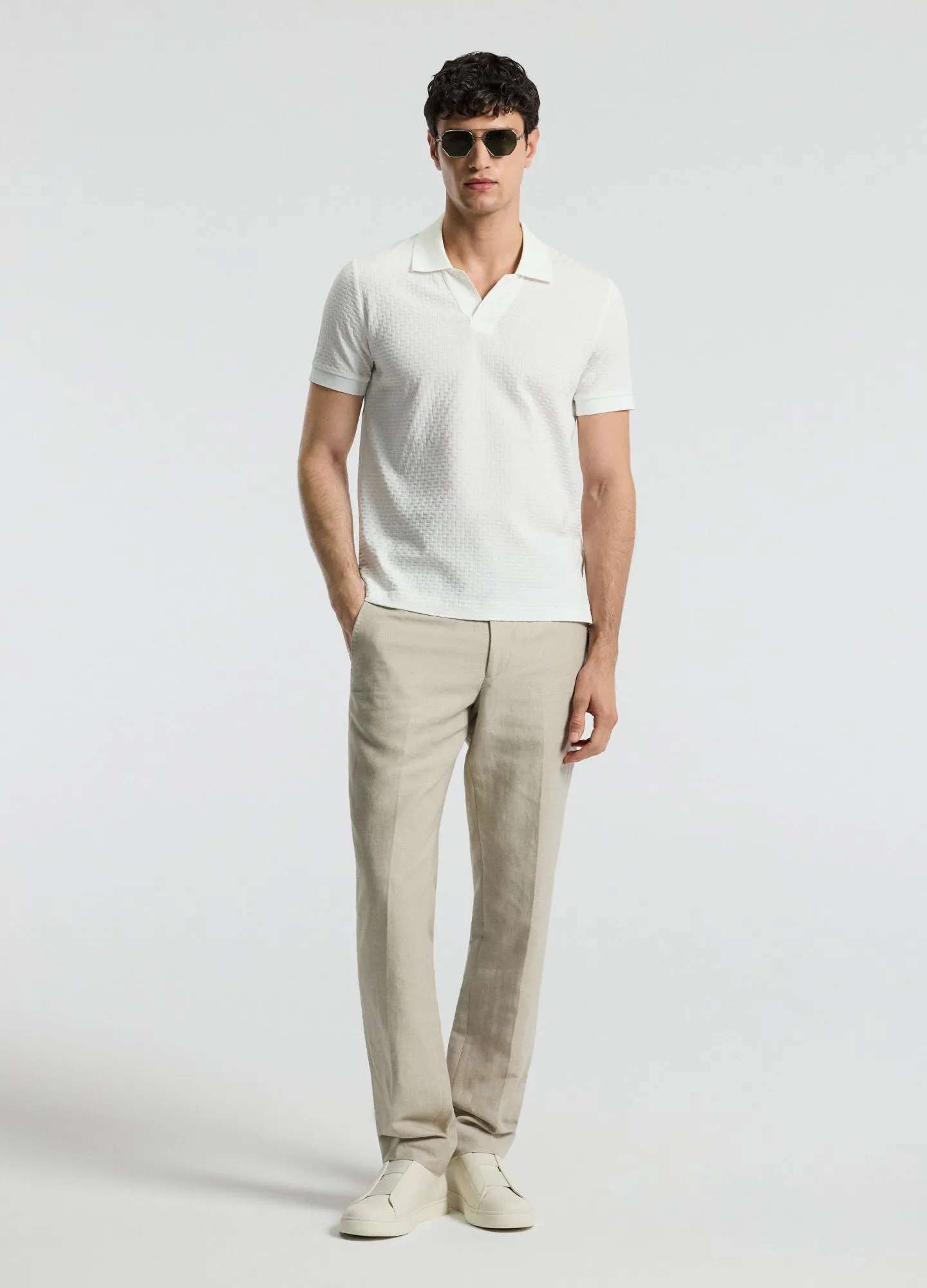 Textured Open Neck Polo Ivory sold by Calibre product image thumbnail 2