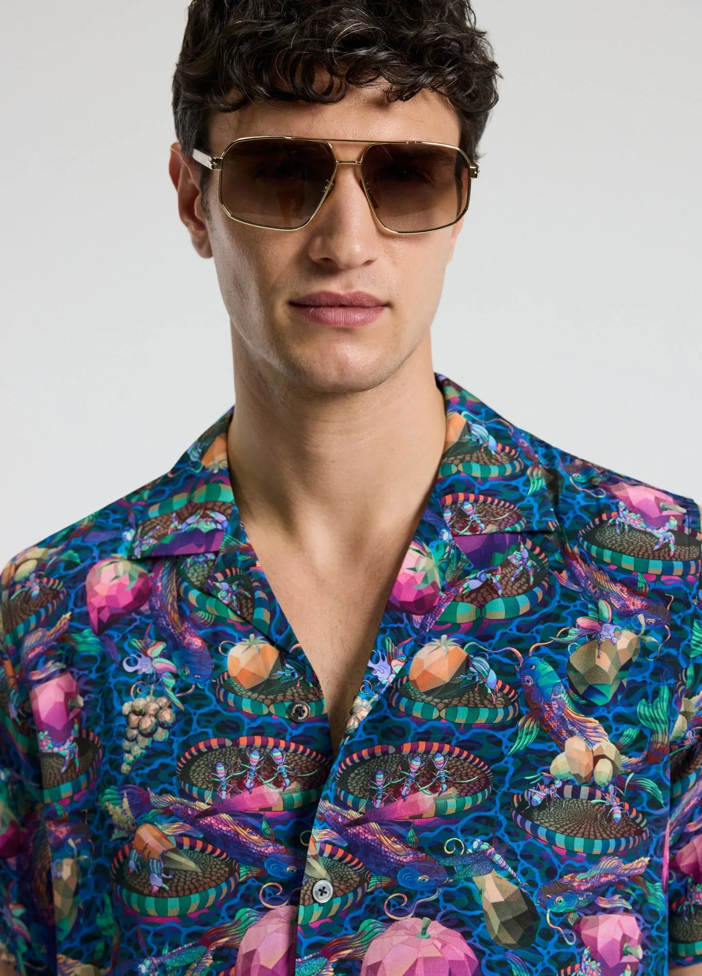 Aquatic Universe Short Sleeve Silk Shirt Aegean Blue sold by Calibre product image thumbnail 4