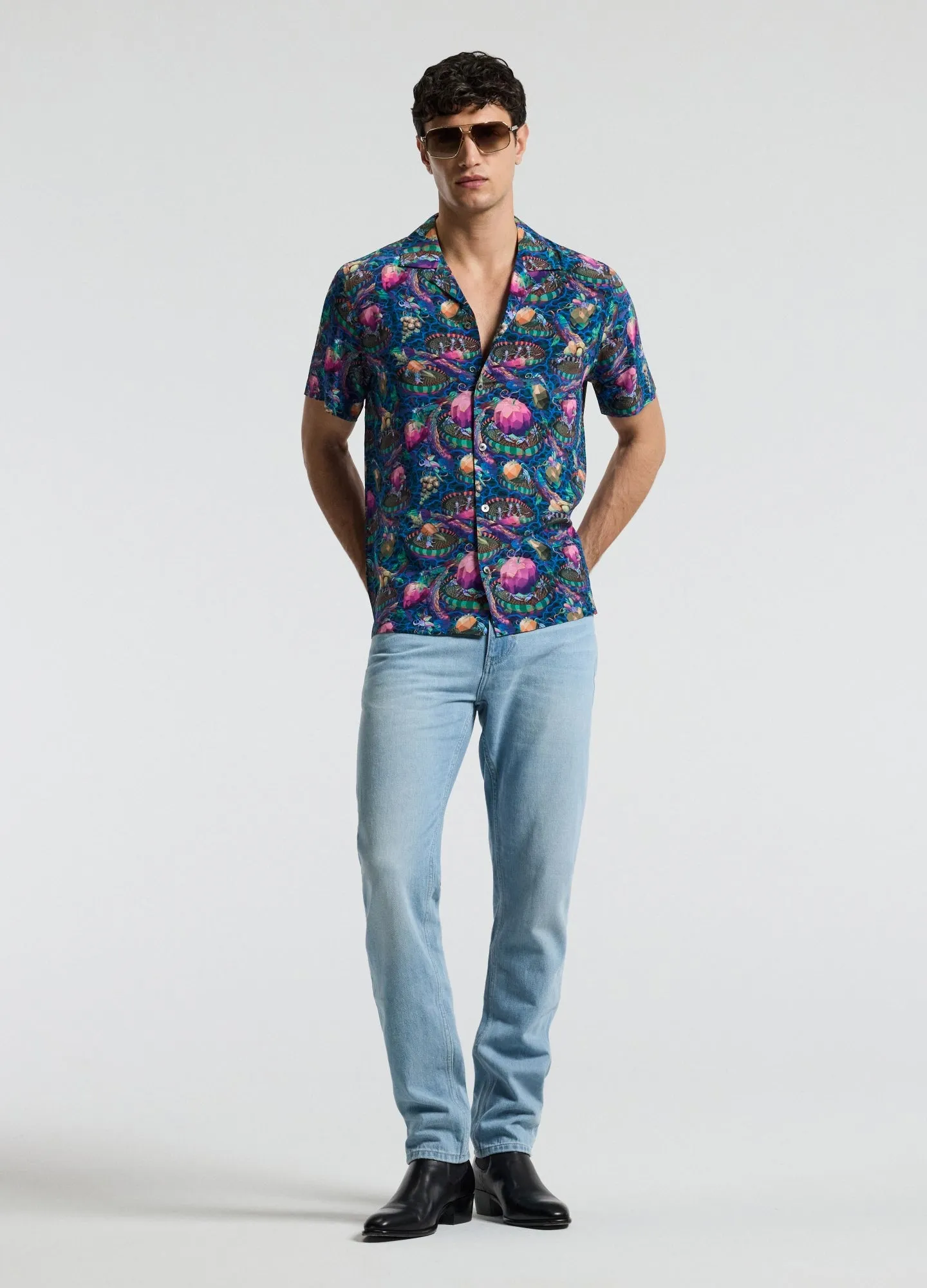 Aquatic Universe Short Sleeve Silk Shirt Aegean Blue sold by Calibre product image thumbnail 2