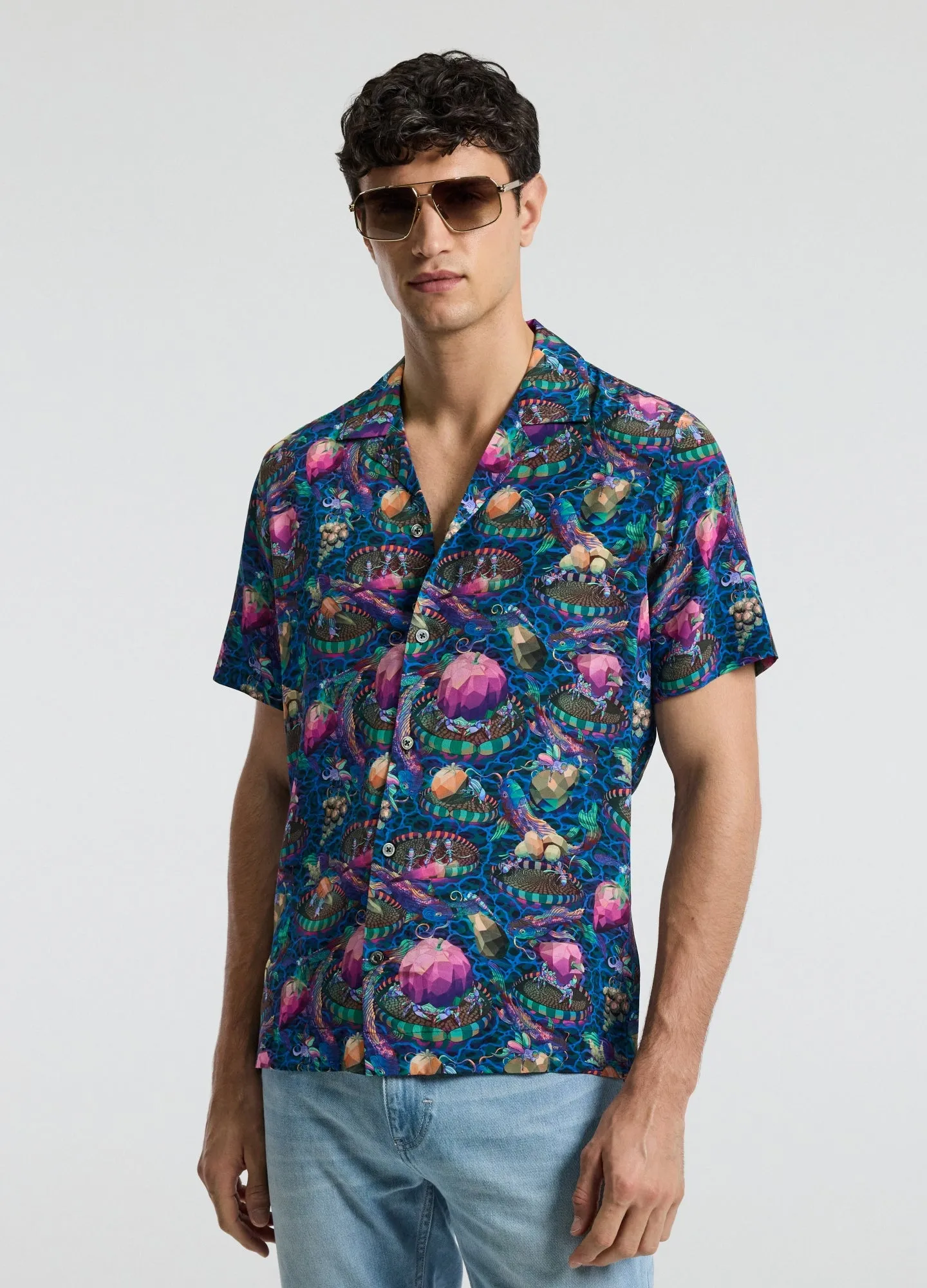 Aquatic Universe Short Sleeve Silk Shirt Aegean Blue sold by Calibre product image thumbnail 3