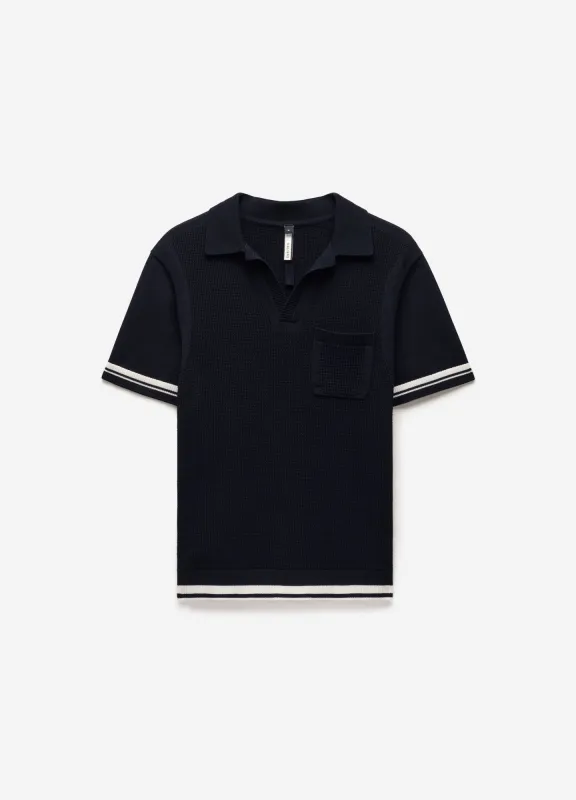 Textured Knit Polo Navy sold by Calibre