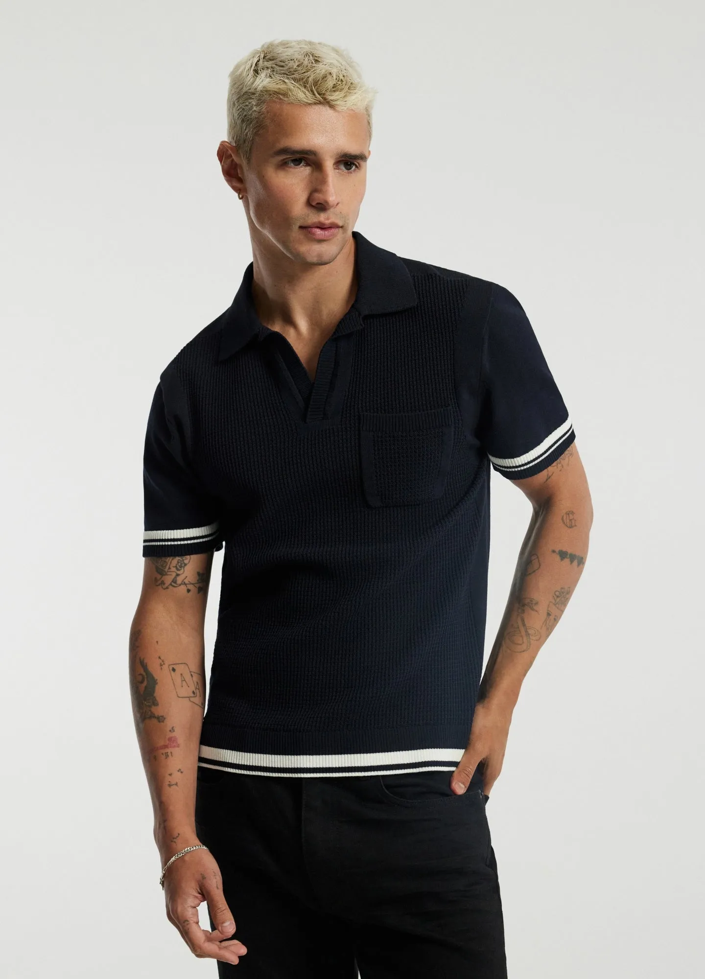 Textured Knit Polo Navy sold by Calibre product image thumbnail 3