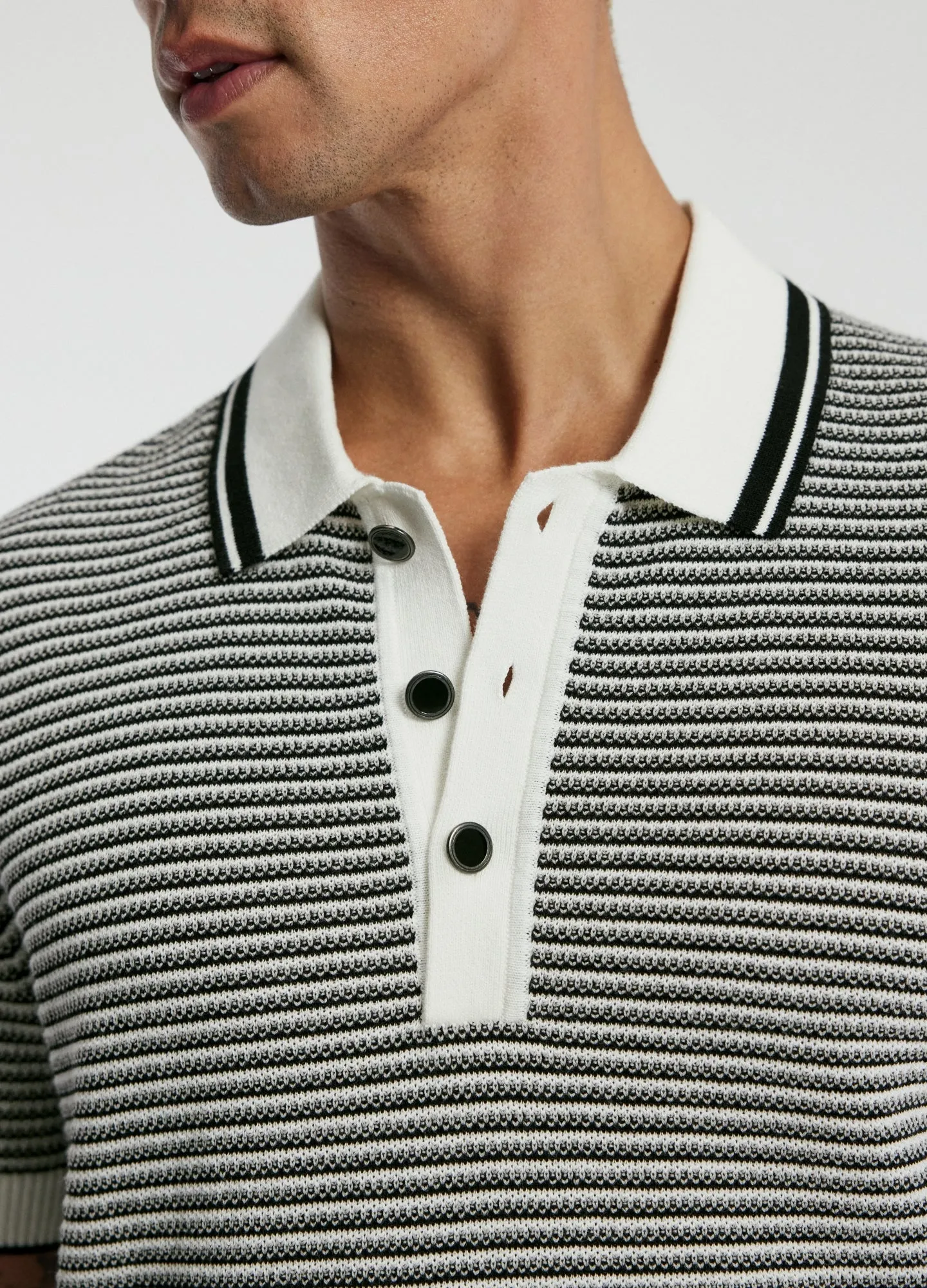 Textured Stripe Knit Polo Grey sold by Calibre product image thumbnail 4