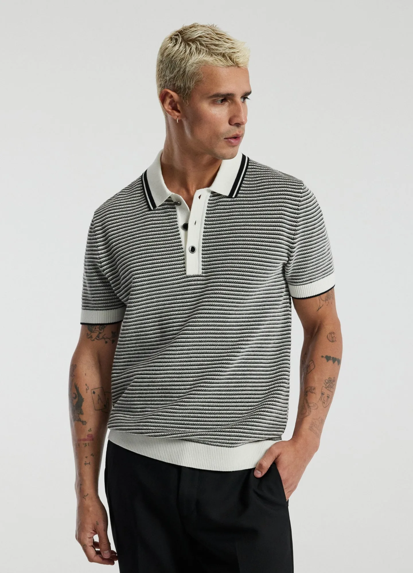 Textured Stripe Knit Polo Grey sold by Calibre product image thumbnail 3