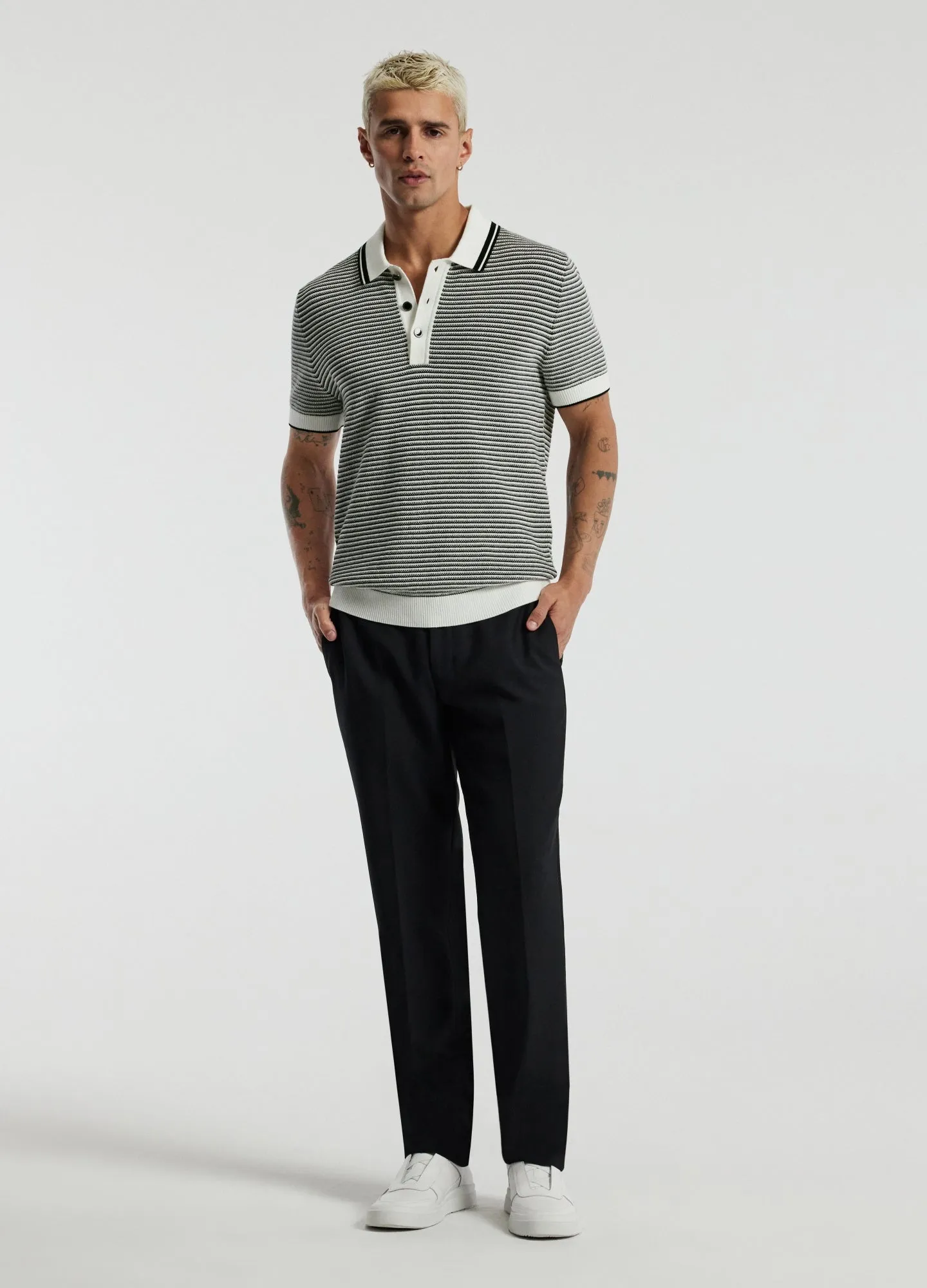 Textured Stripe Knit Polo Grey sold by Calibre product image thumbnail 2