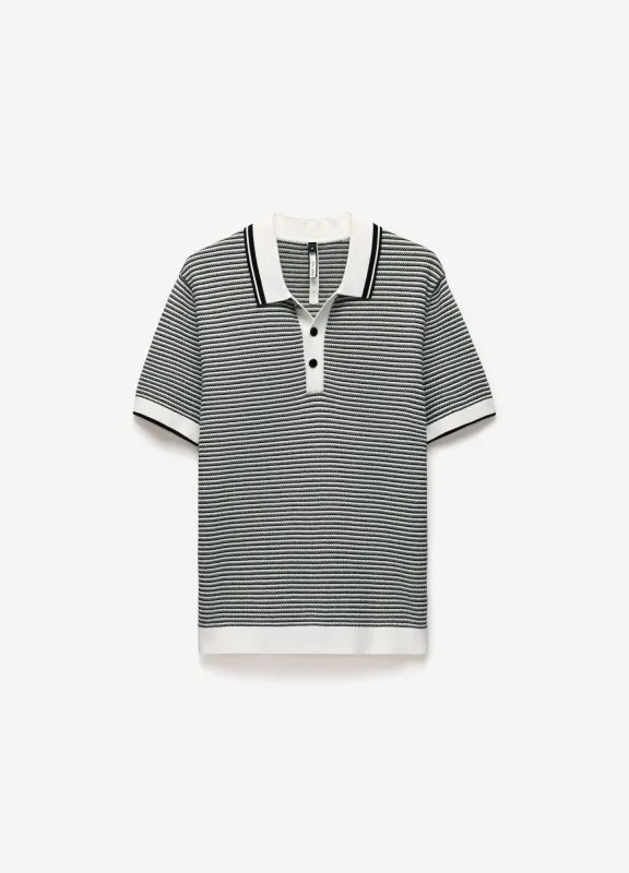 Textured Stripe Knit Polo Grey sold by Calibre
