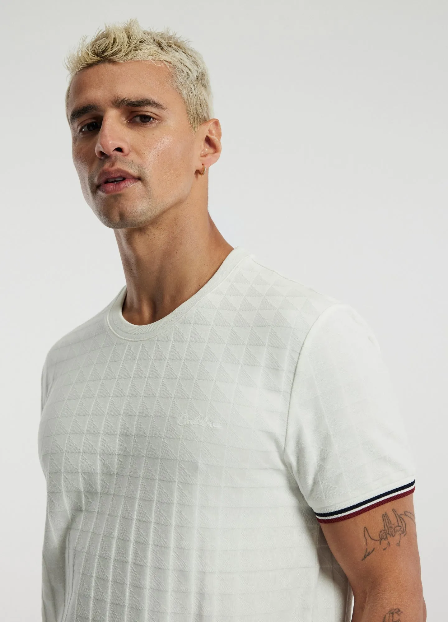 Striped Trim Jacquard T-Shirt White sold by Calibre product image thumbnail 4