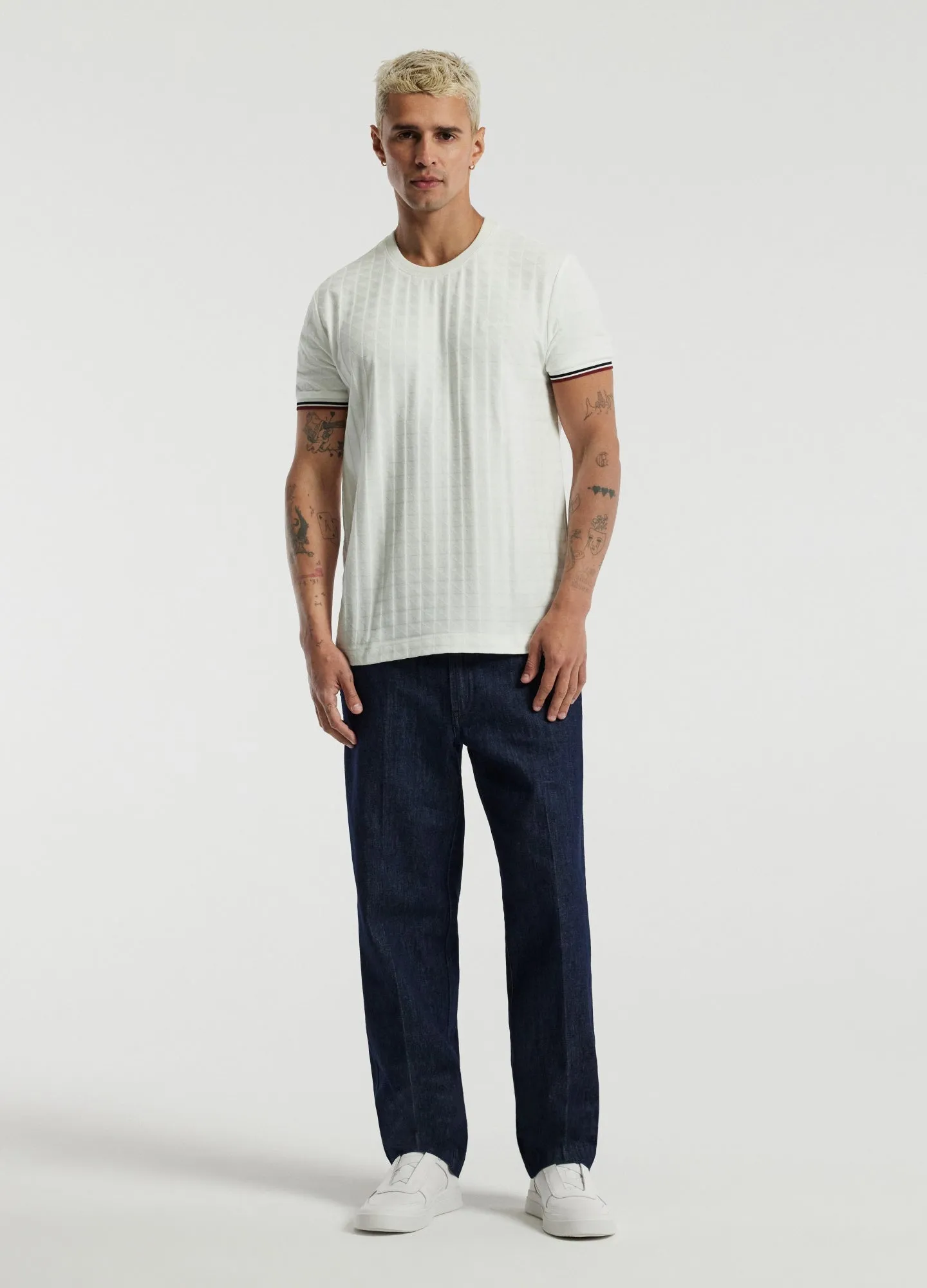 Striped Trim Jacquard T-Shirt White sold by Calibre product image thumbnail 2