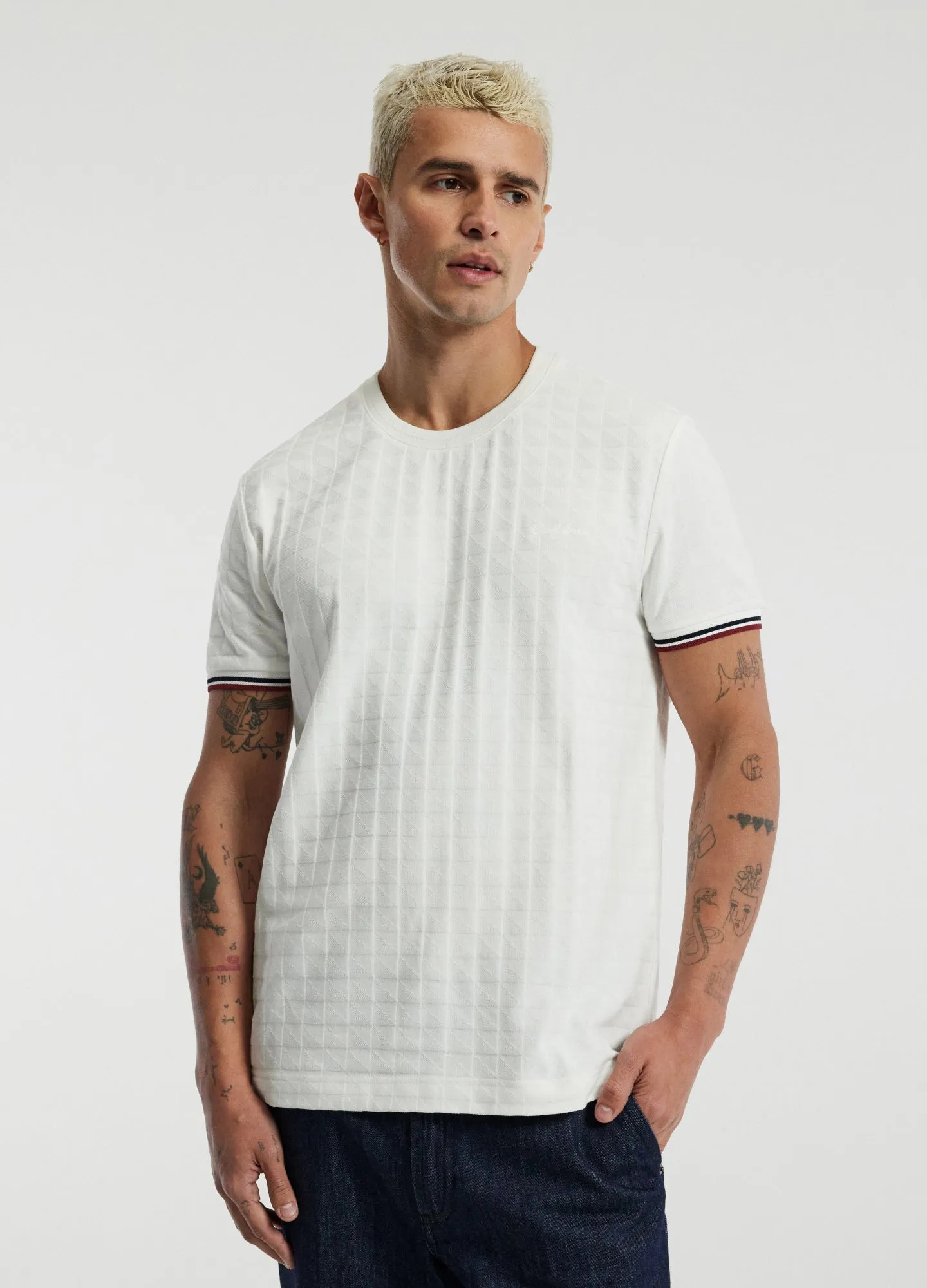 Striped Trim Jacquard T-Shirt White sold by Calibre product image thumbnail 3
