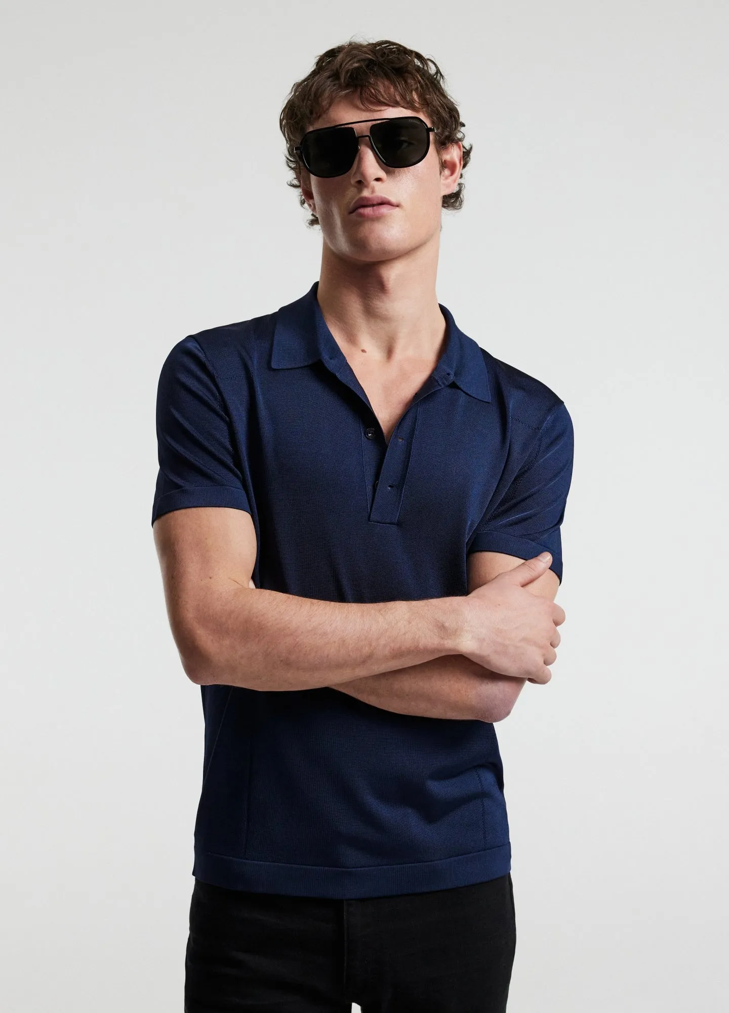 Shiny Rayon Polo Navy sold by Calibre product image thumbnail 3