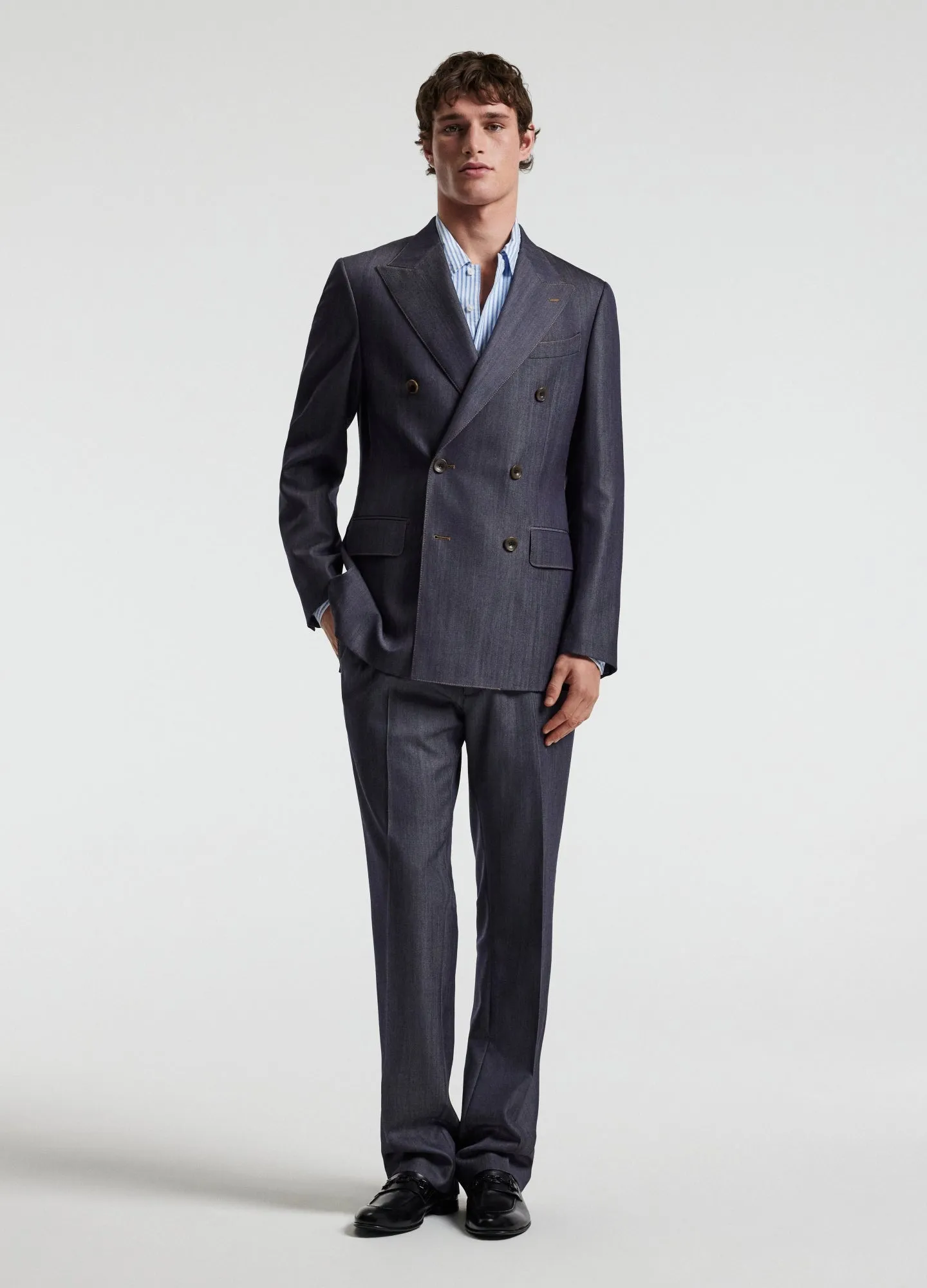 Wool Denim Double-Breasted Suit Jacket Navy sold by Calibre product image thumbnail 2