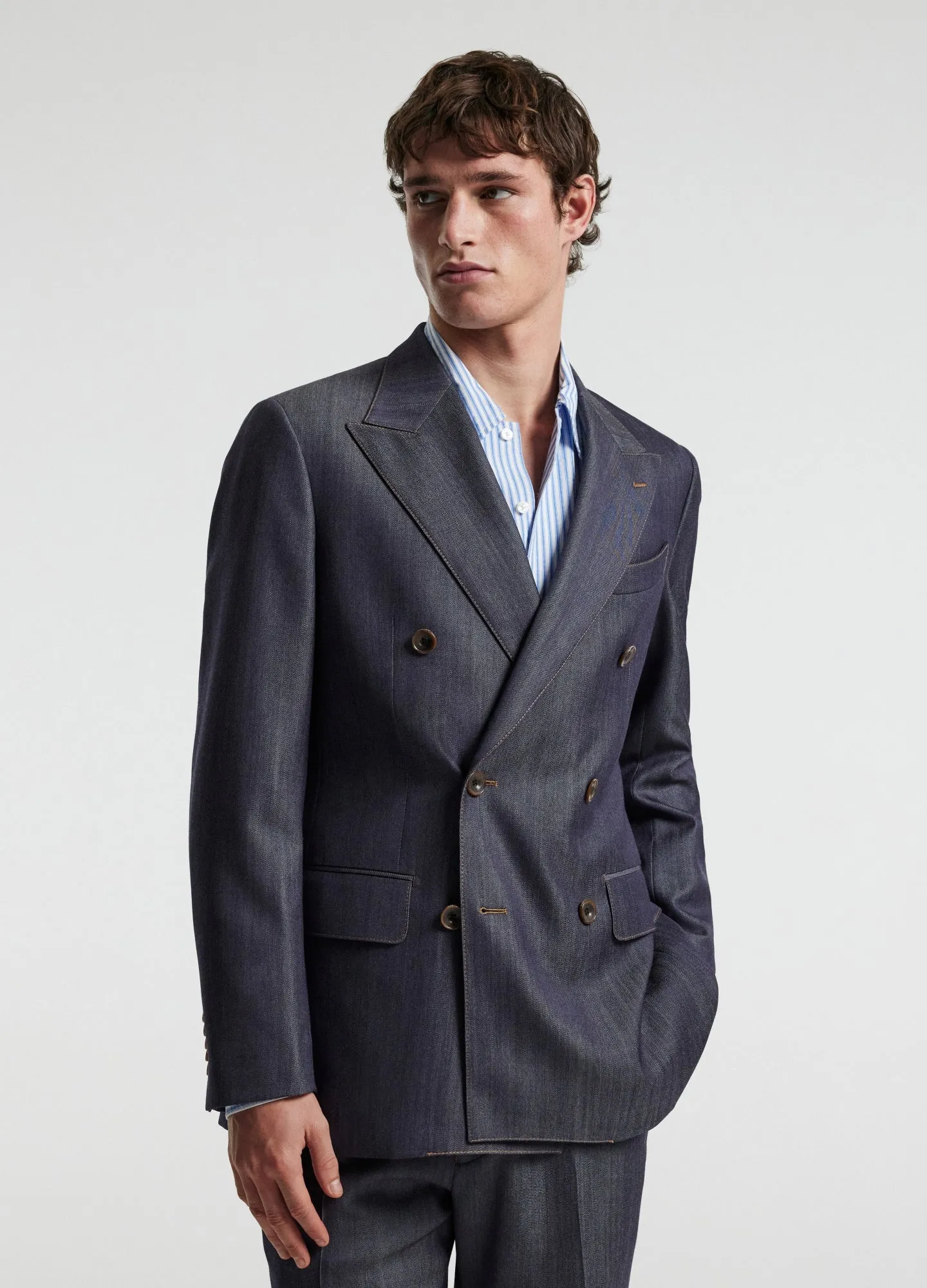 Wool Denim Double-Breasted Suit Jacket Navy sold by Calibre product image thumbnail 3