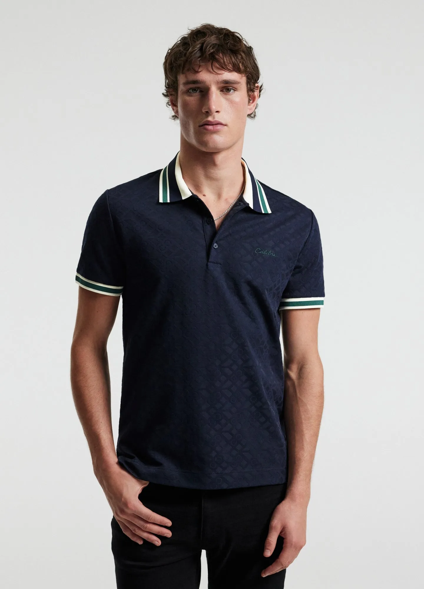 Striped Trim Monogram Polo Navy sold by Calibre product image thumbnail 3