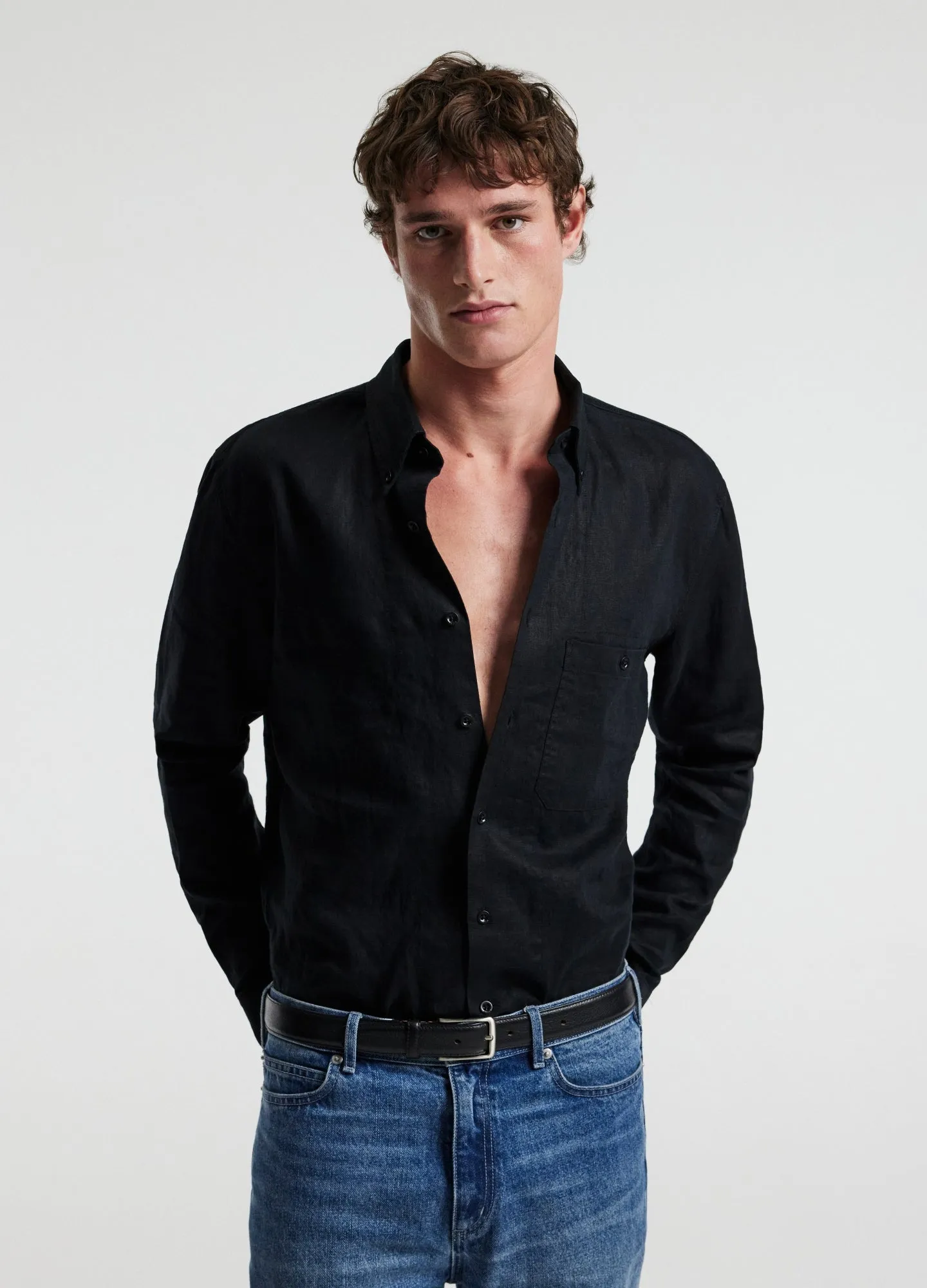 Washed Linen Shirt Black sold by Calibre product image thumbnail 3