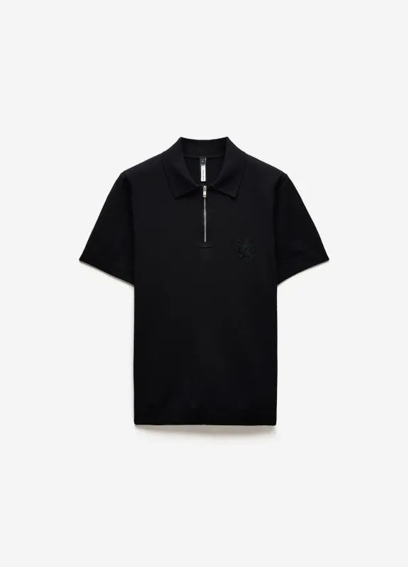 Cotton Zip Neck Polo Black sold by Calibre