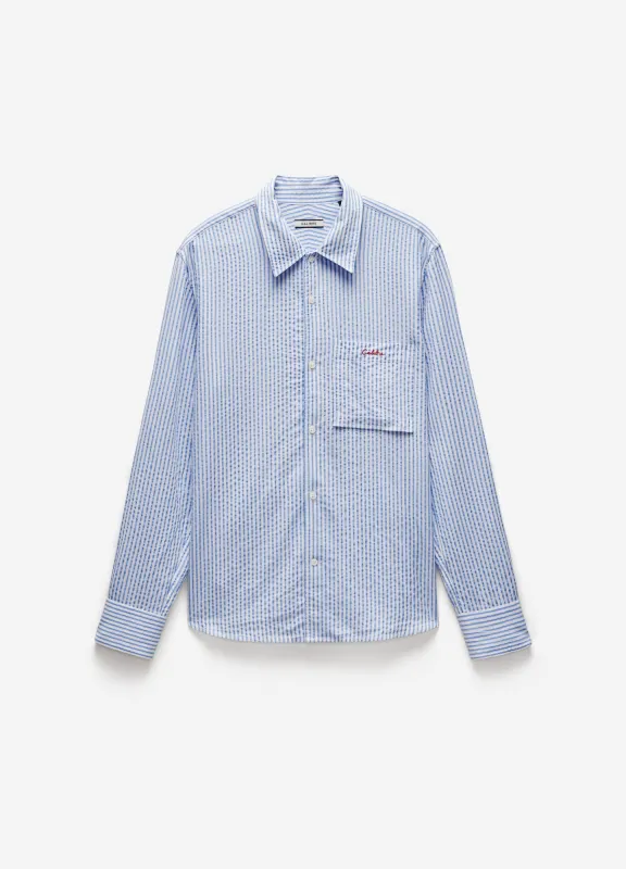 Seersucker Striped Shirt Pale Blue sold by Calibre