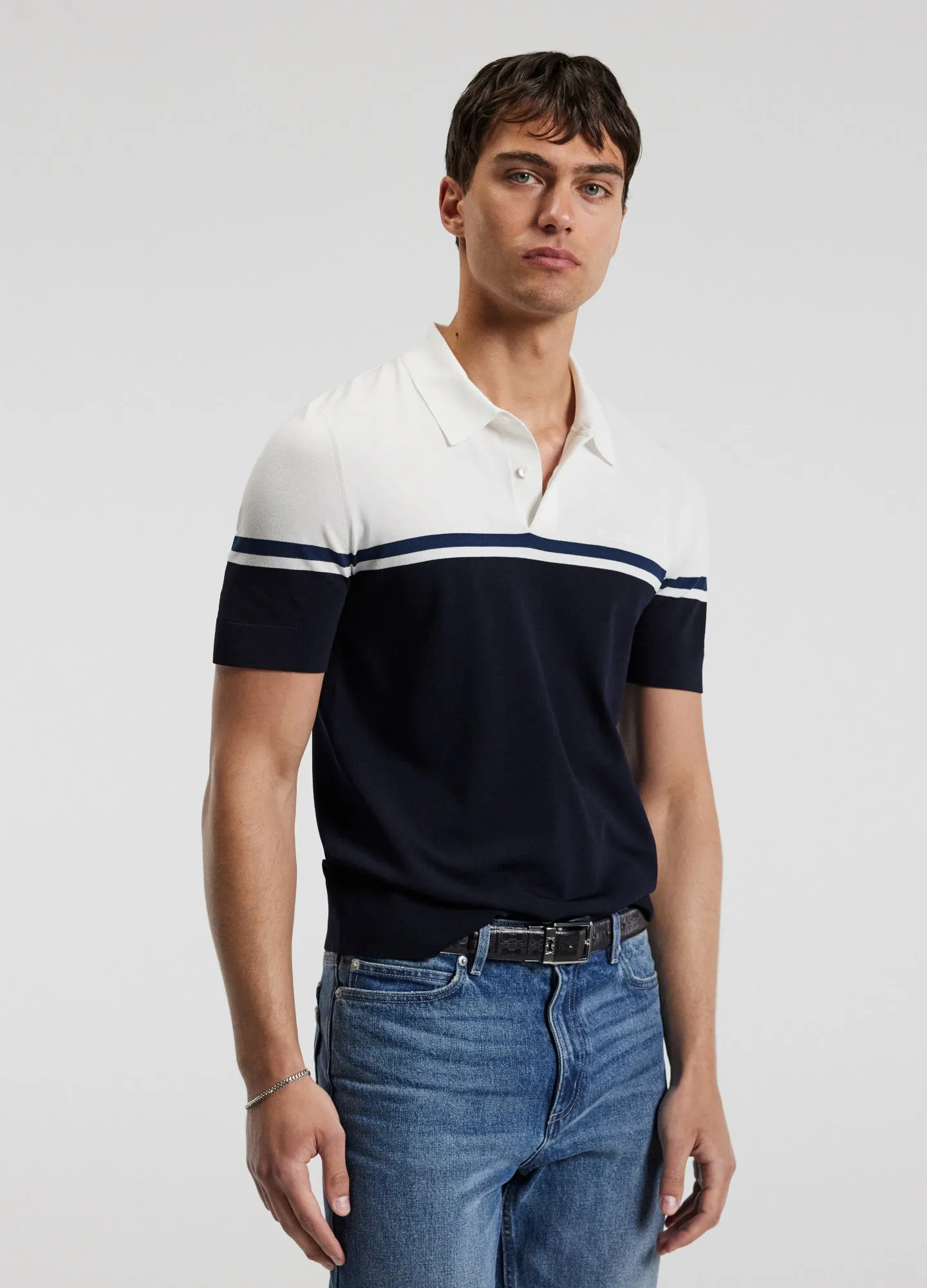Contrast Block Stripe Polo Navy sold by Calibre product image thumbnail 3