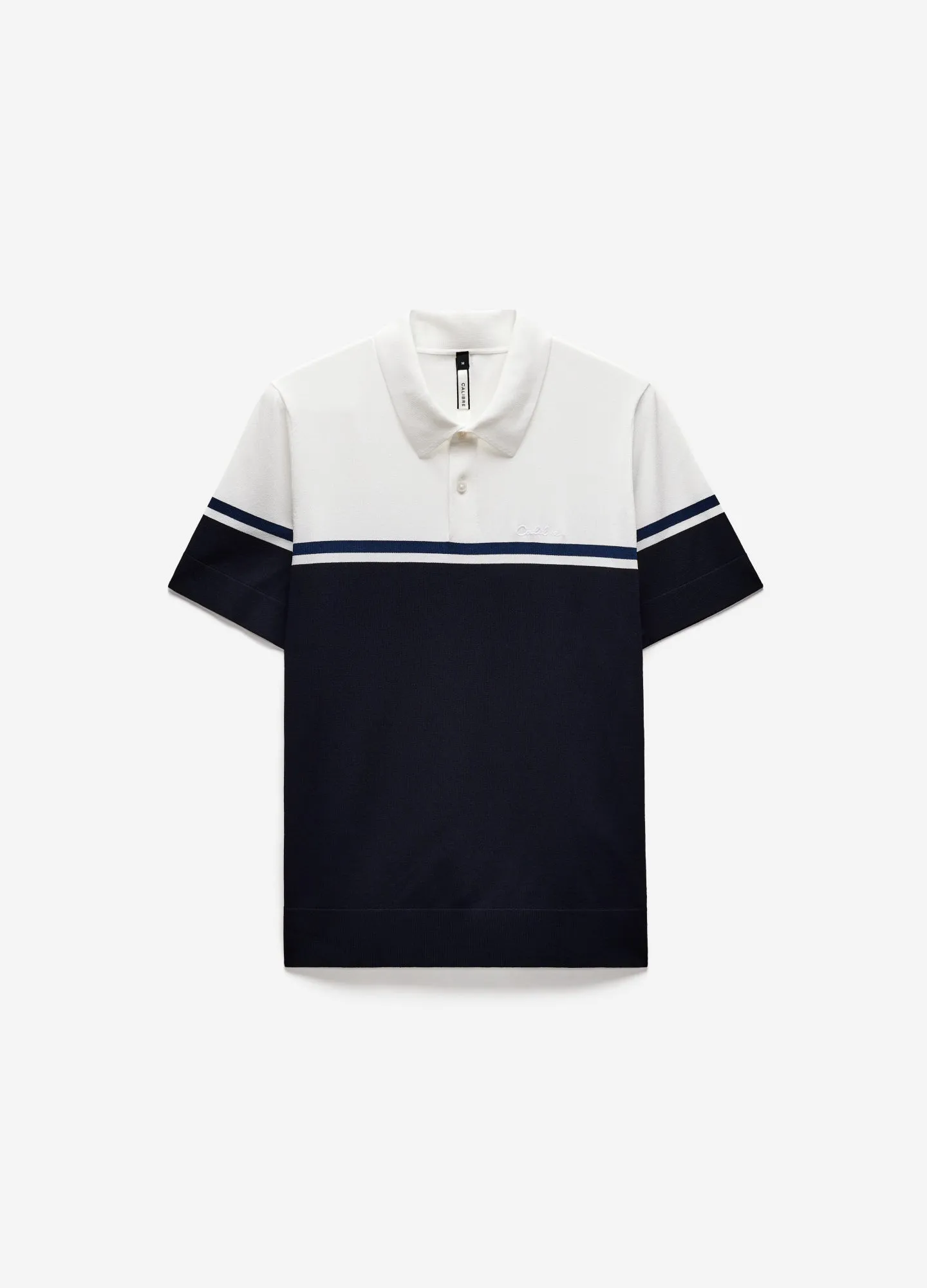 Contrast Block Stripe Polo Navy sold by Calibre