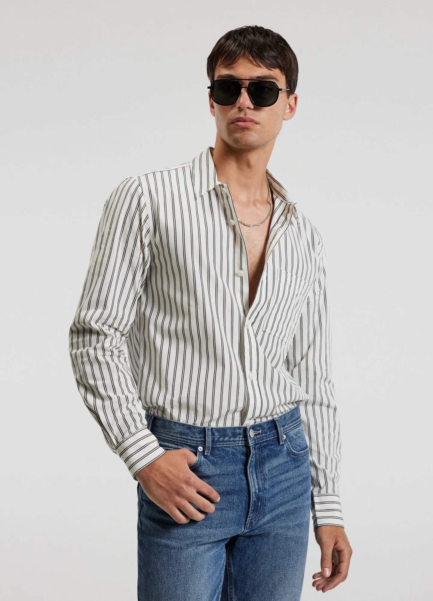 Relaxed Cotton Striped Shirt Black Stripe sold by Calibre product image thumbnail 3