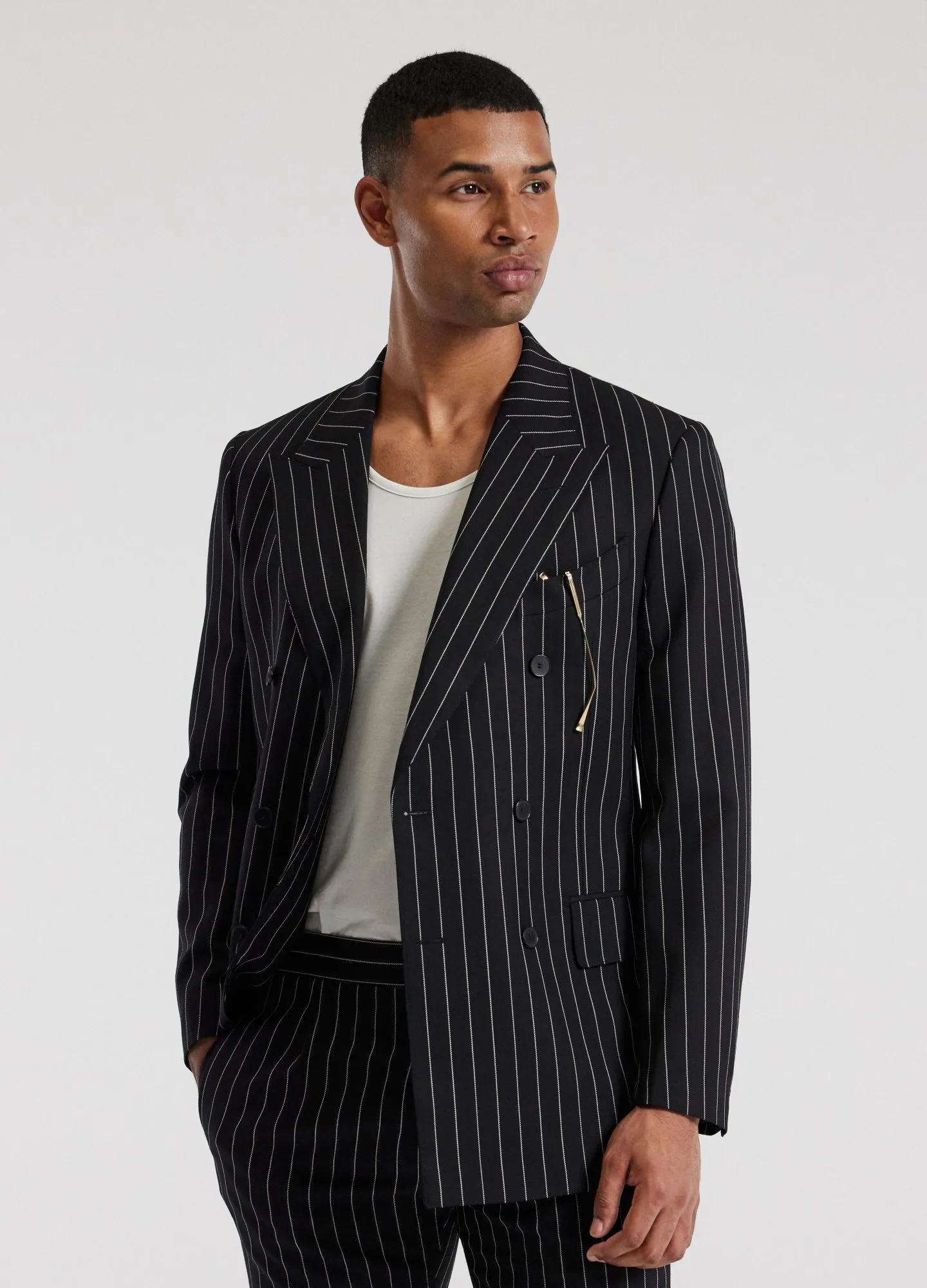 Pinstripe Double-Breasted Jacket Black sold by Calibre product image thumbnail 3