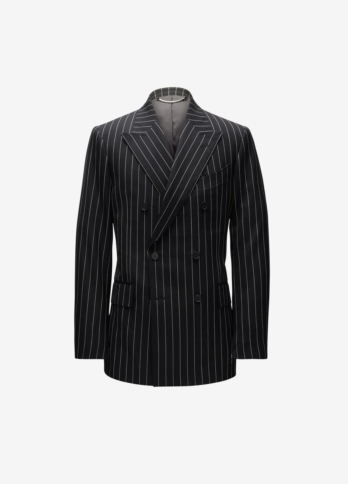 Pinstripe Double-Breasted Jacket Black sold by Calibre