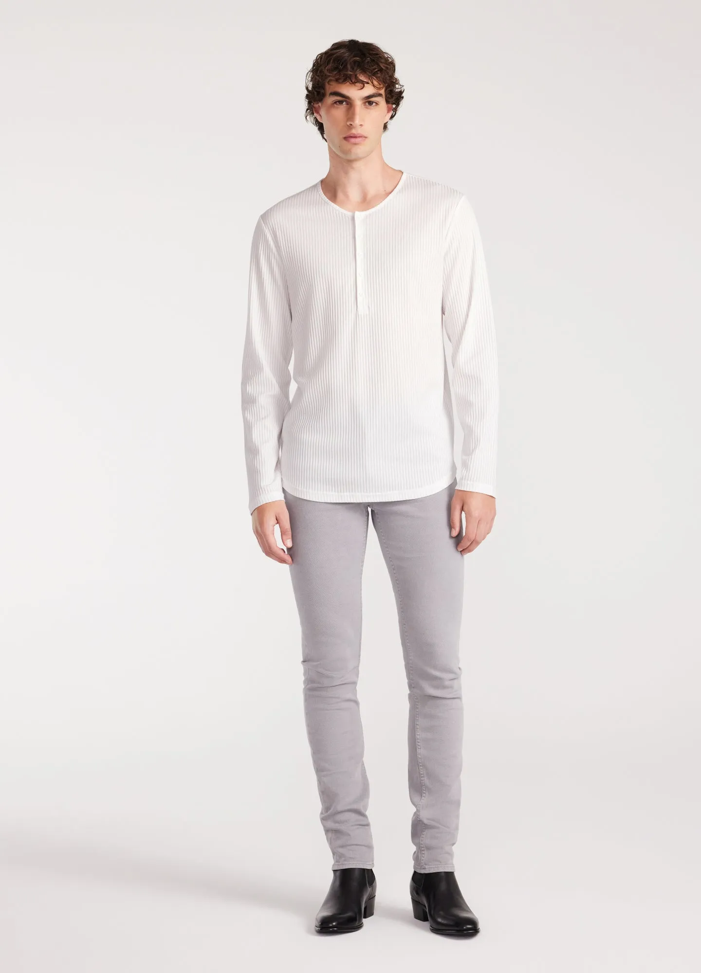 Long Sleeve Ribbed Henley Top Off White sold by Calibre product image thumbnail 2