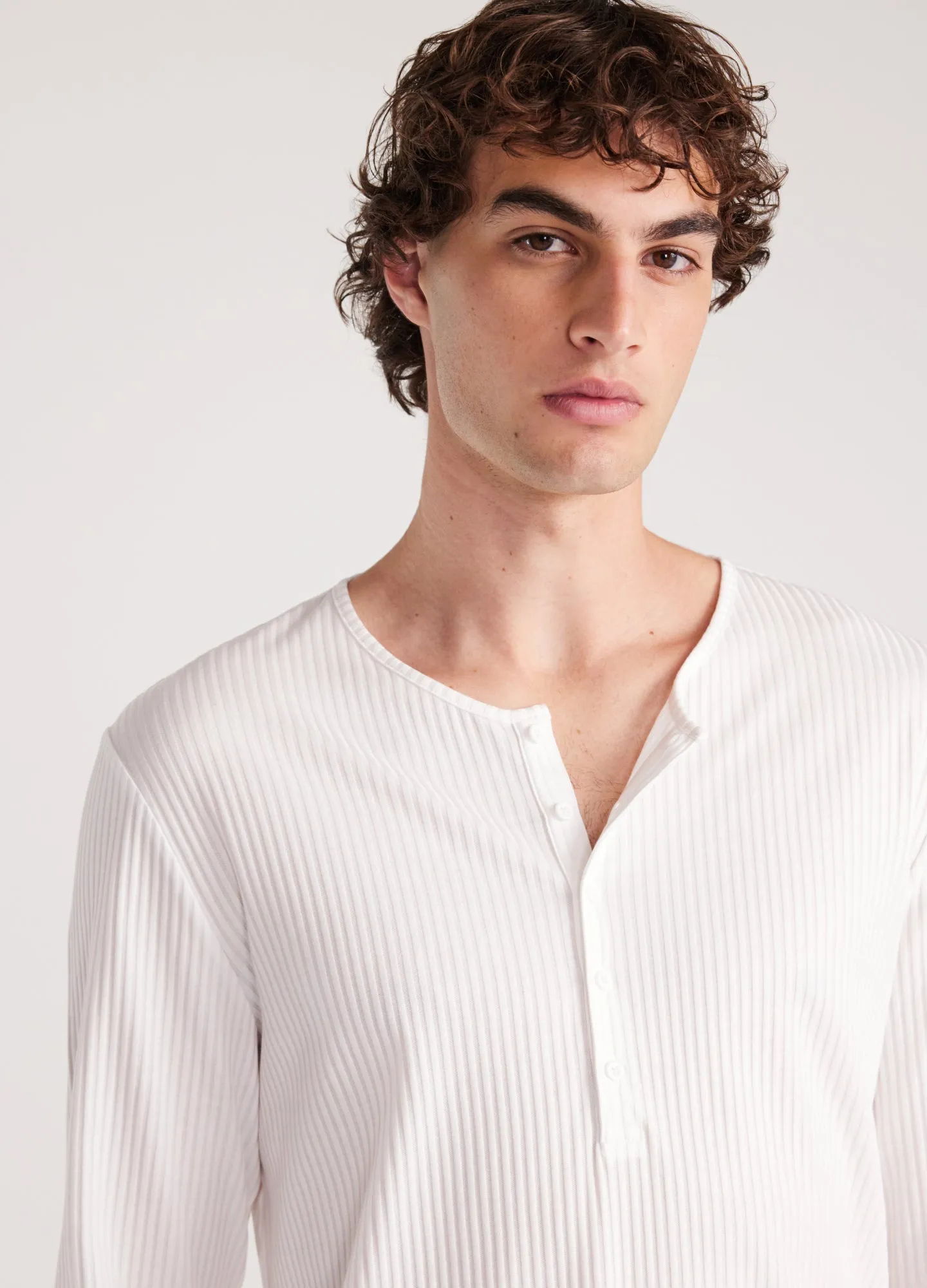 Long Sleeve Ribbed Henley Top Off White sold by Calibre product image thumbnail 4