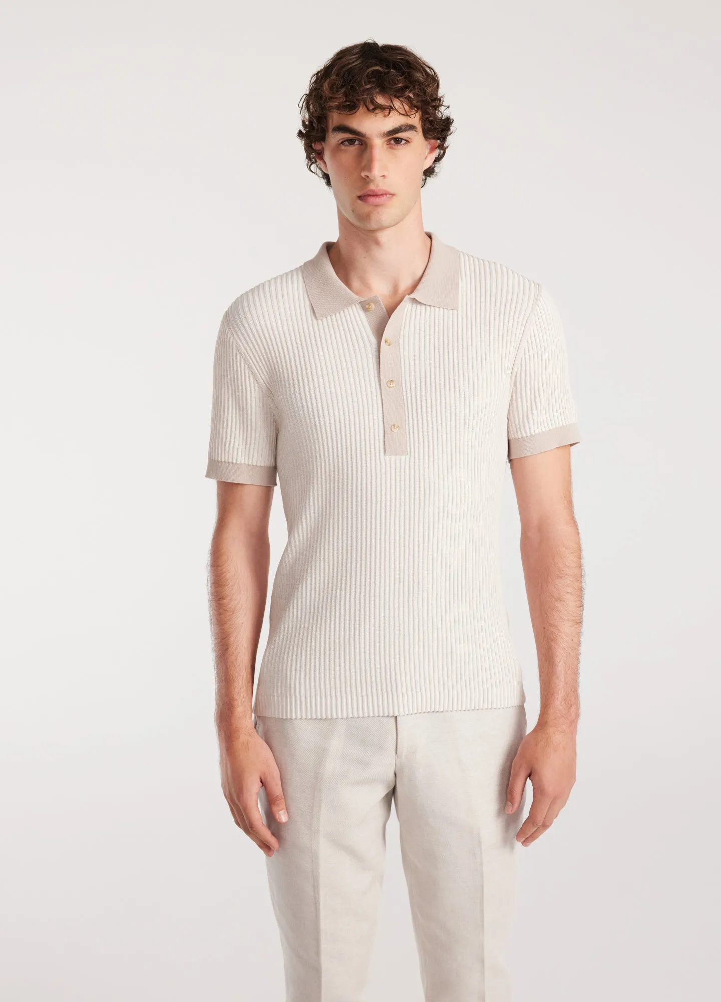Two Tone Ribbed Polo Parchment sold by Calibre product image thumbnail 3