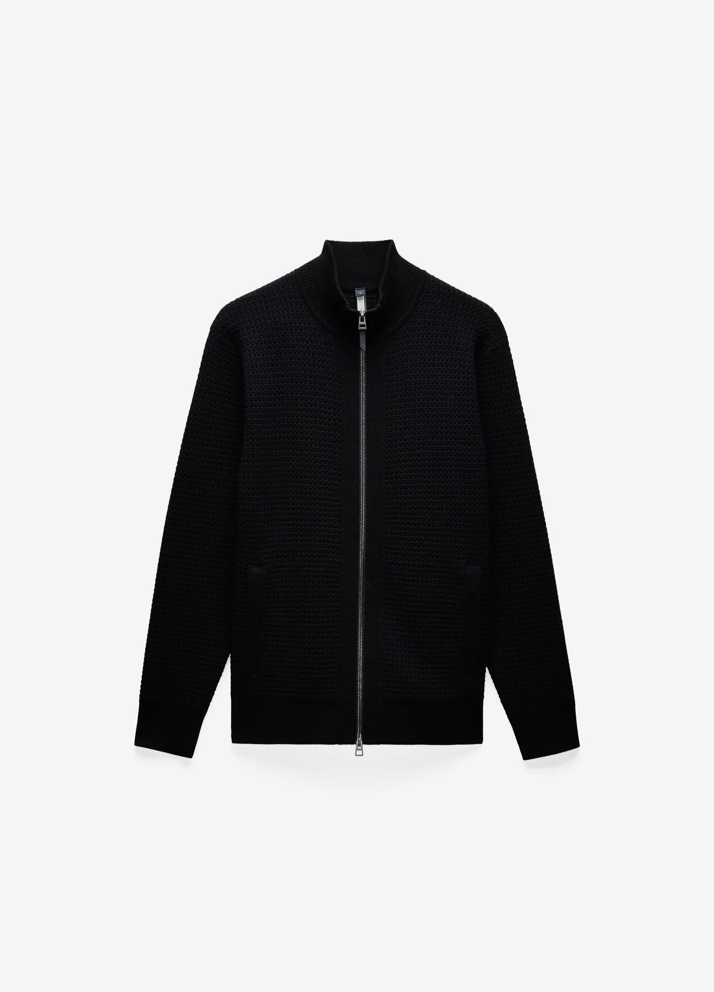 Textured Zip Cardigan Black sold by Calibre