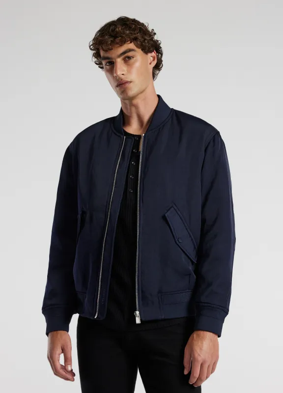 Padded Nylon Bomber Jacket Navy sold by Calibre