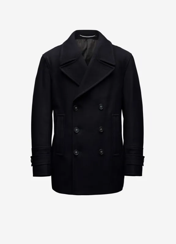 Melton Pea Coat Navy sold by Calibre