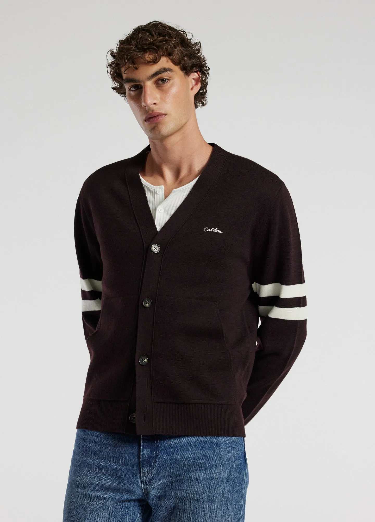 Varsity Cardigan Aubergine sold by Calibre product image thumbnail 3