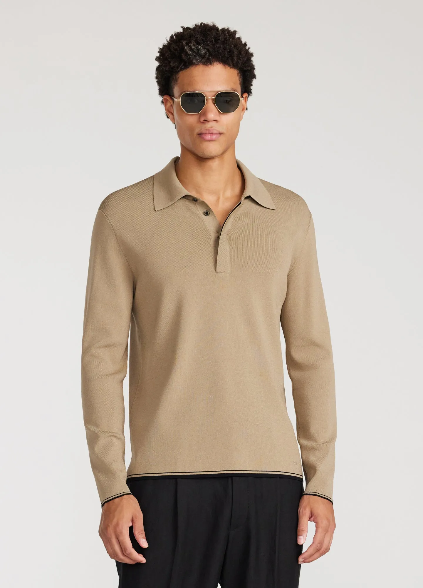 Tipped Edge Long Sleeve Polo Sand sold by Calibre product image thumbnail 3