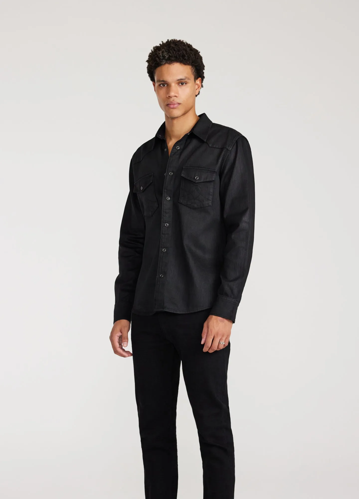 Coated Denim Western Shirt Black sold by Calibre product image thumbnail 3