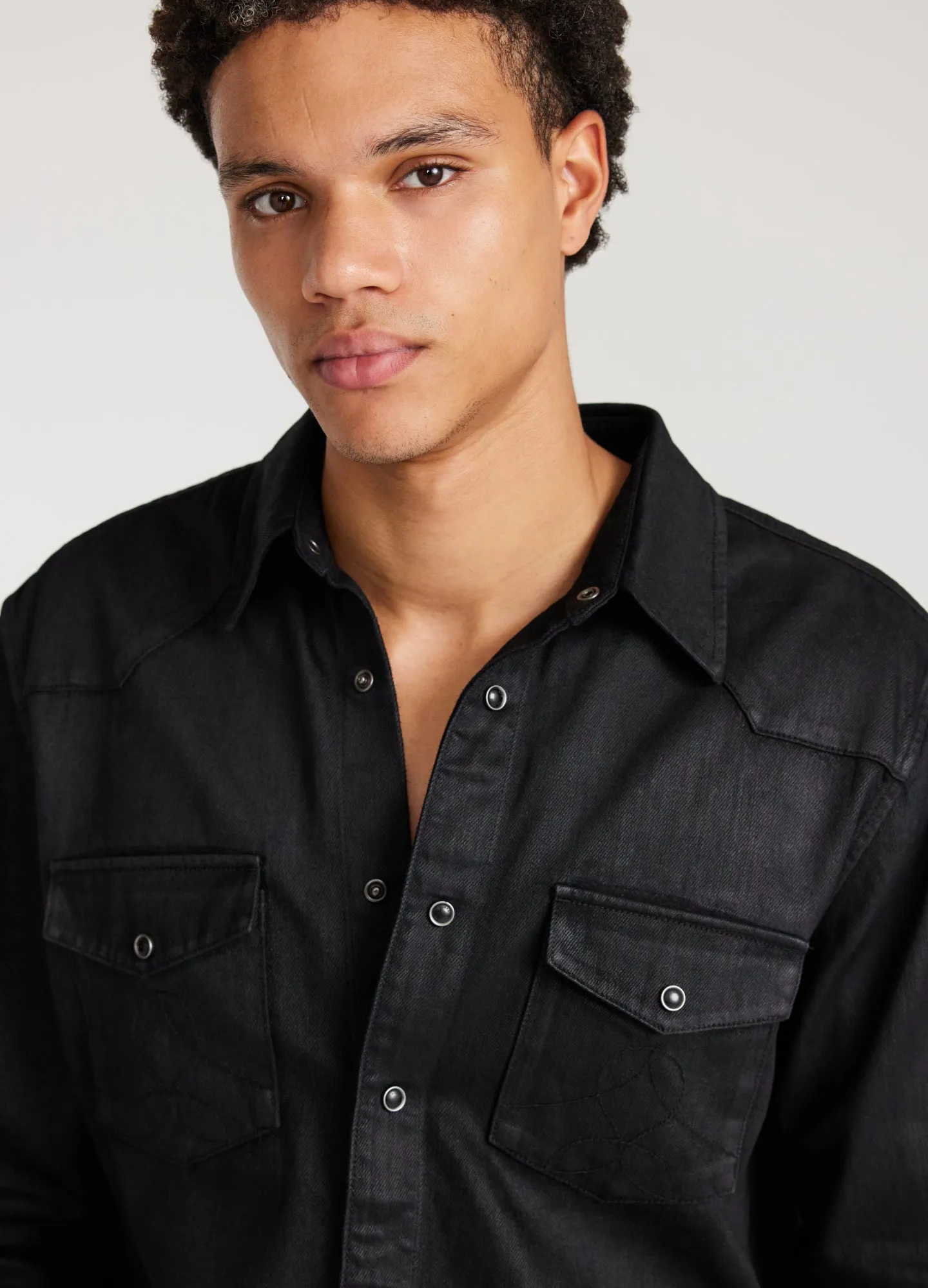 Coated Denim Western Shirt Black sold by Calibre product image thumbnail 4