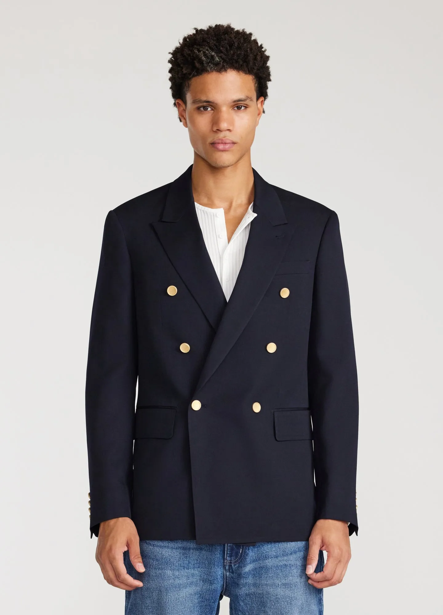 Wool Double Breasted Blazer Navy Dark sold by Calibre