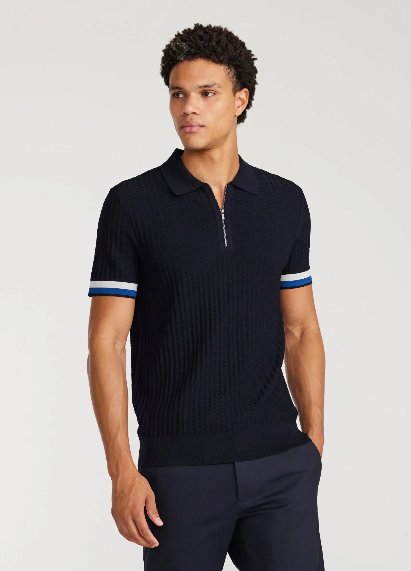 Double Stripe Polo Navy sold by Calibre product image thumbnail 3