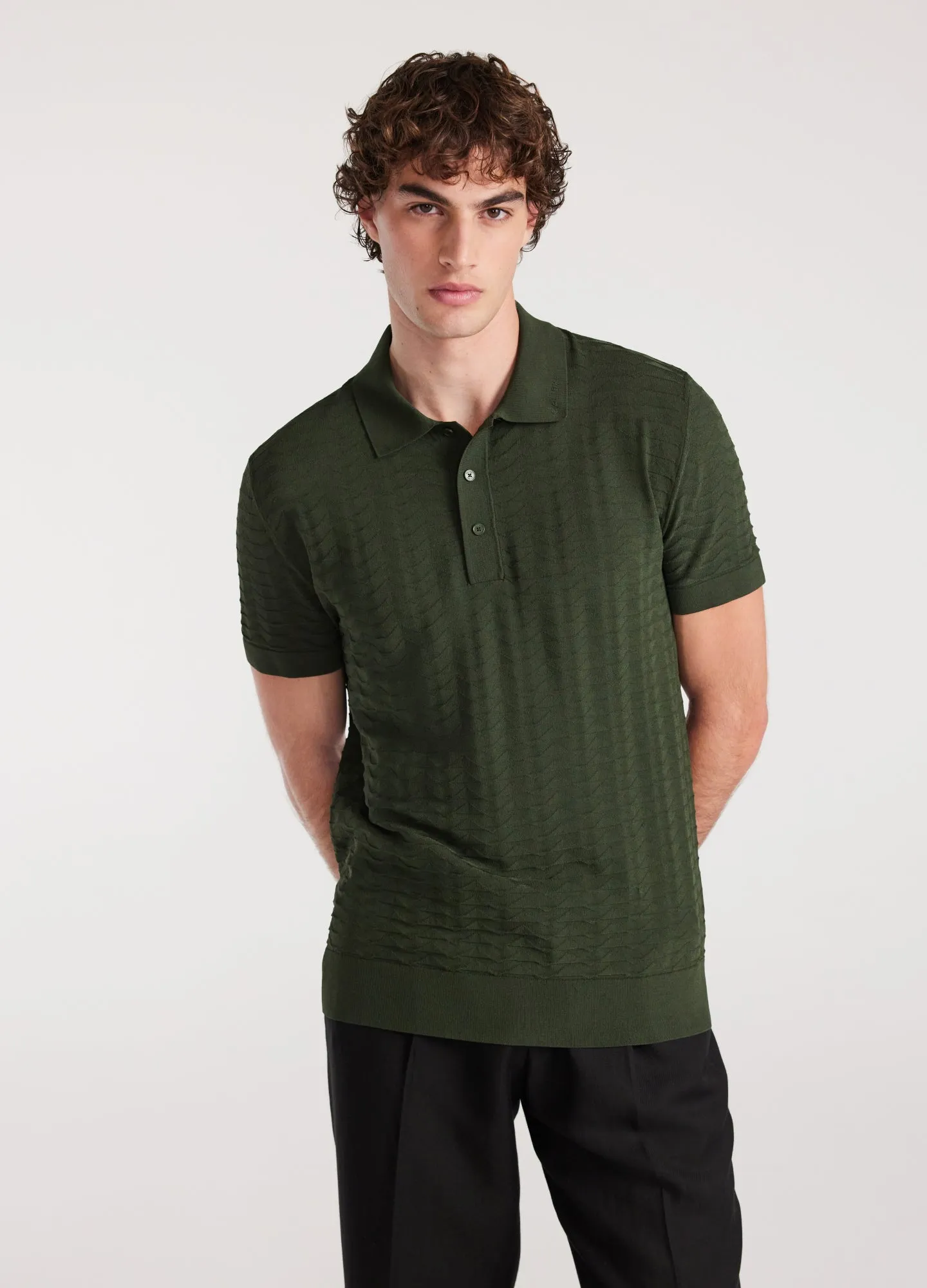 Triangle Knit Polo Pine Green sold by Calibre