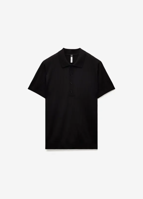 Sheer Stripe Polo Black sold by Calibre