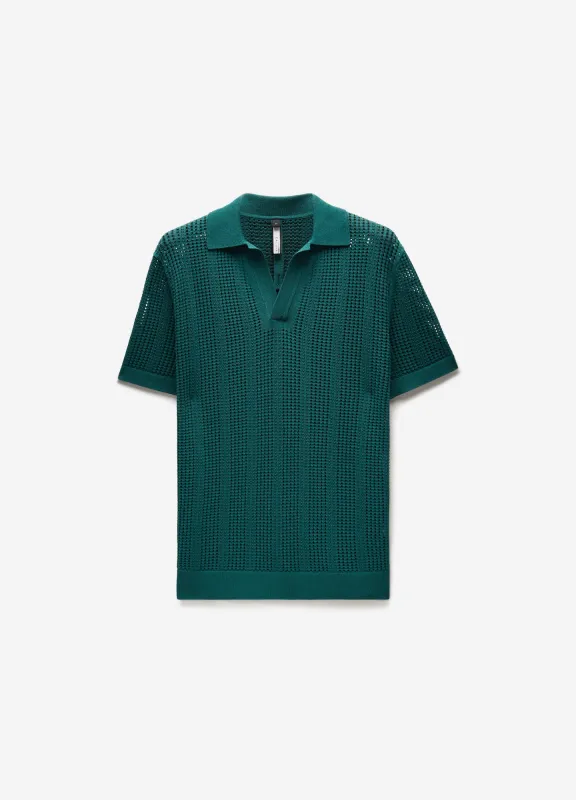 Self Stripe Mesh Knit Polo Jade sold by Calibre