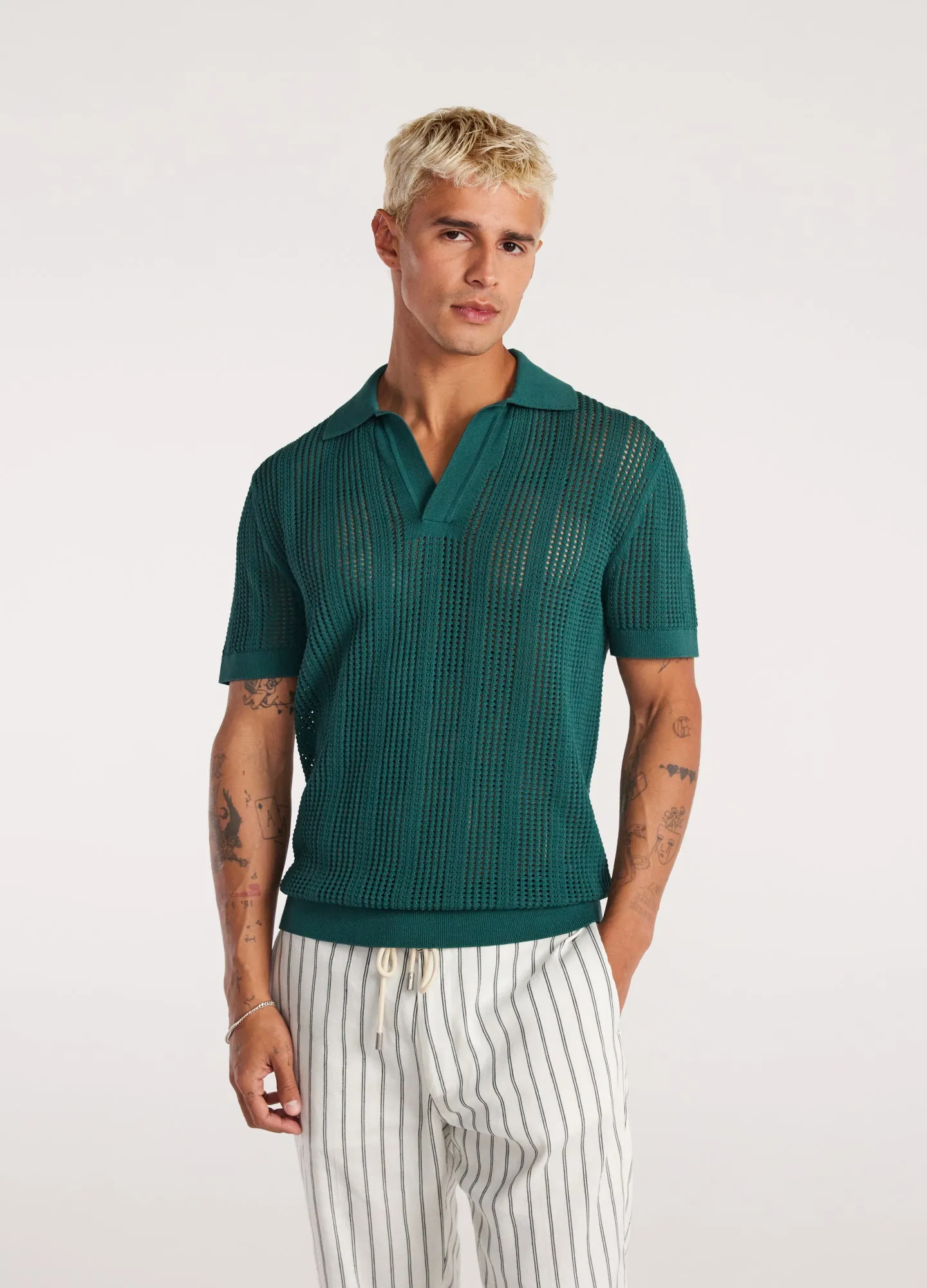 Self Stripe Mesh Knit Polo Jade sold by Calibre product image thumbnail 3