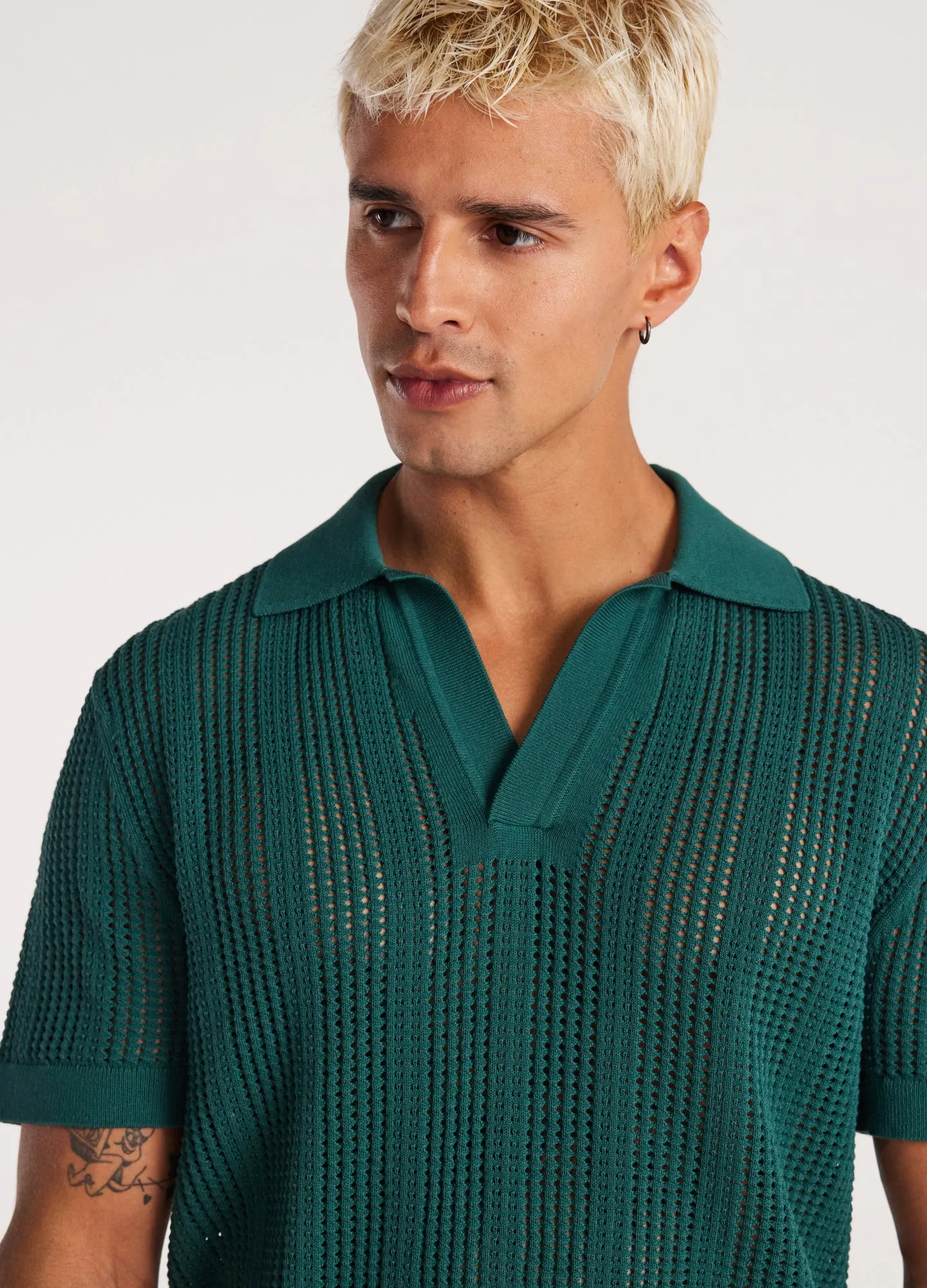 Self Stripe Mesh Knit Polo Jade sold by Calibre product image thumbnail 4